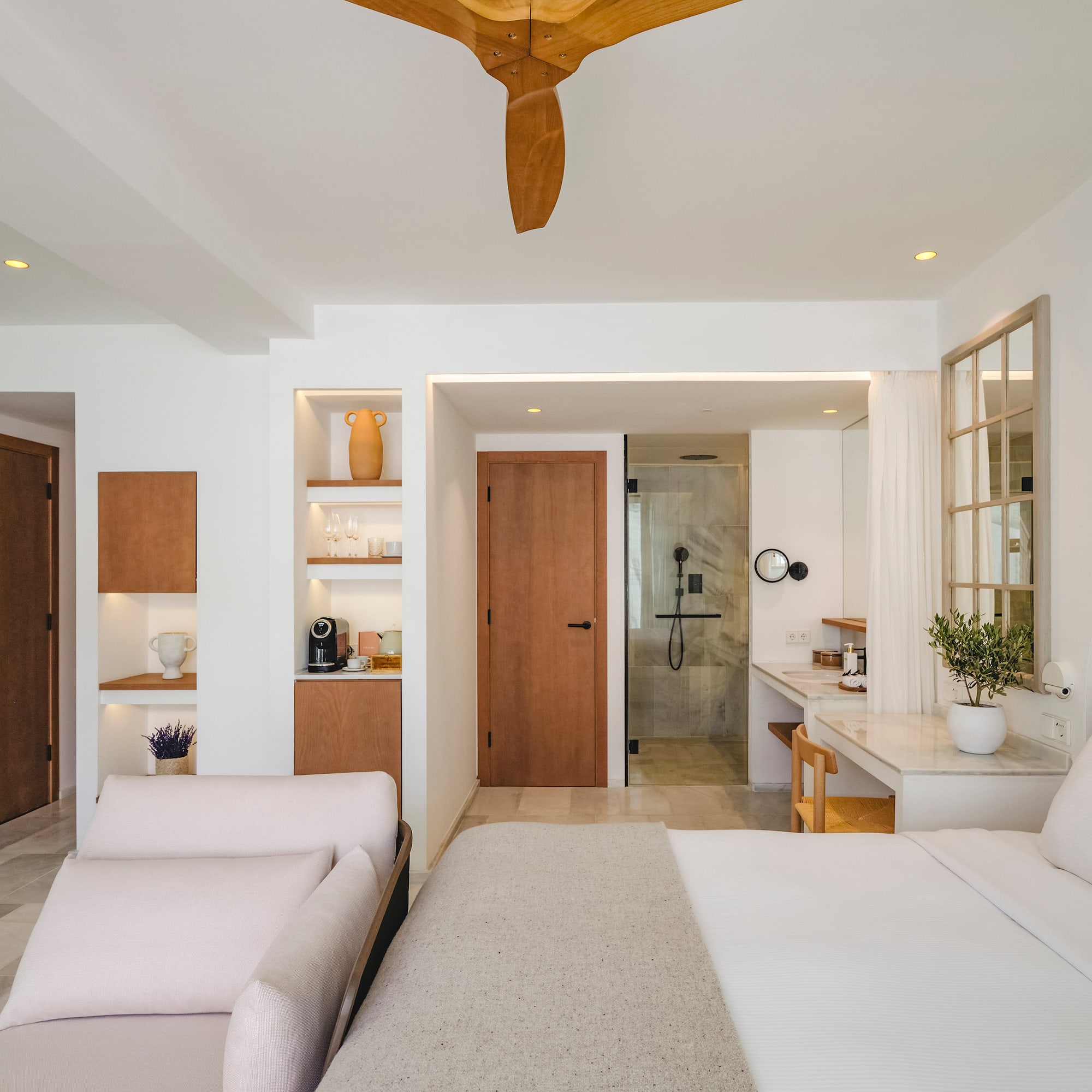 a room with a bed and a couch