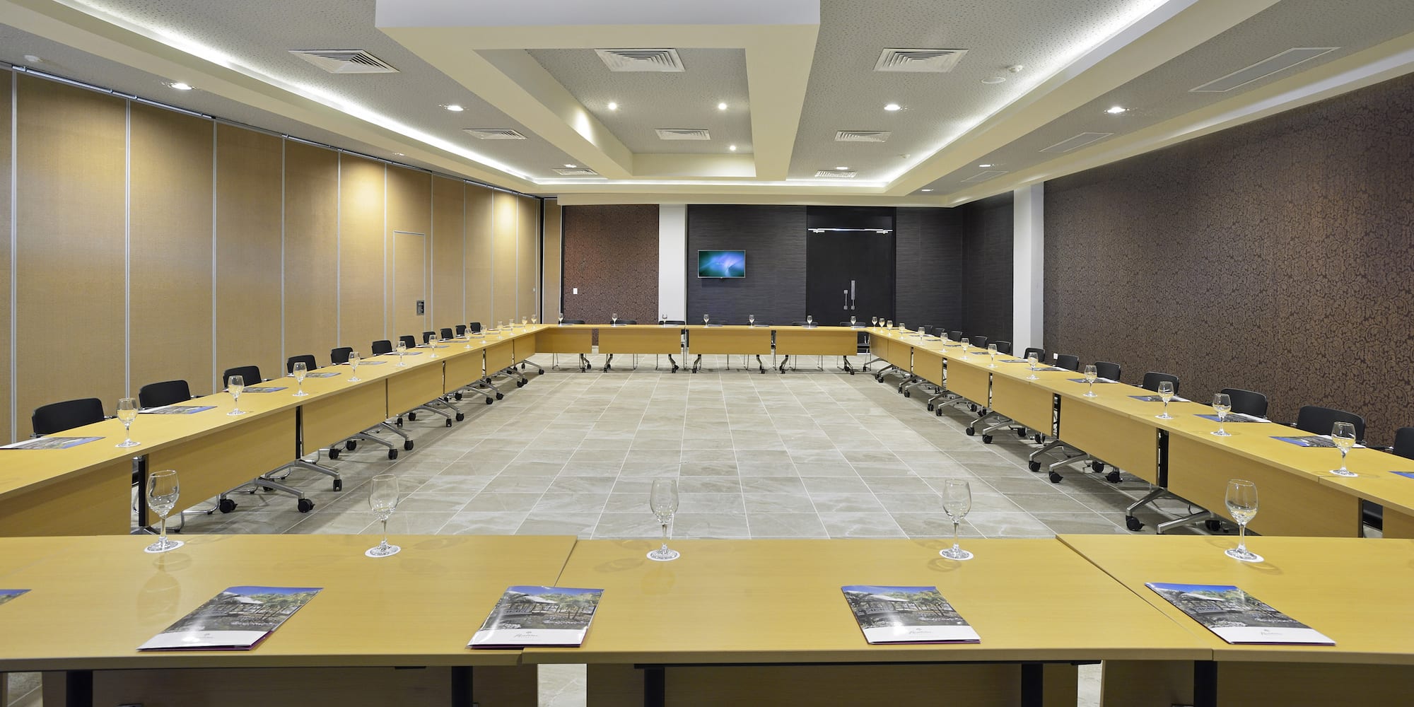 a room with tables and chairs