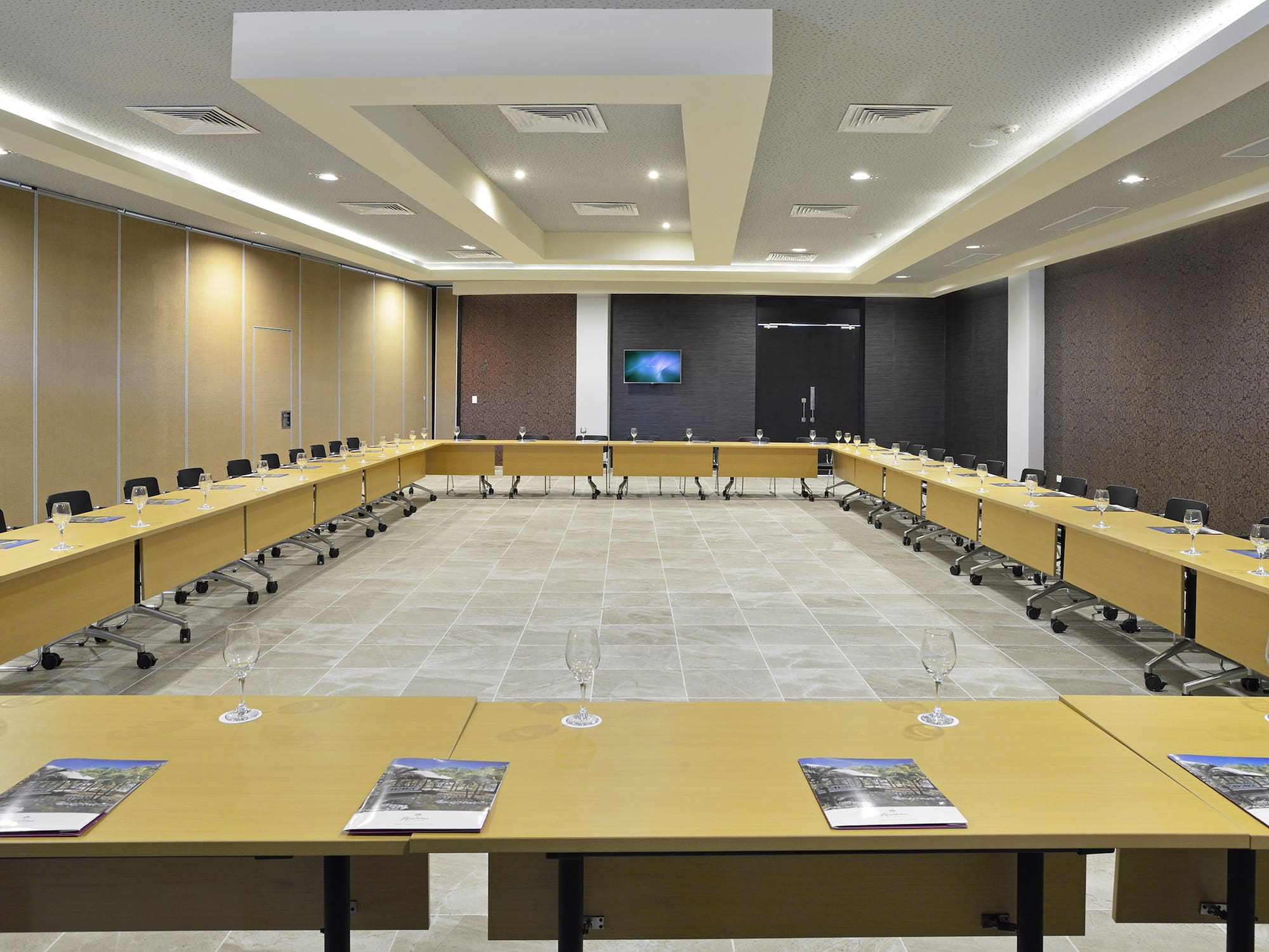 a room with tables and chairs