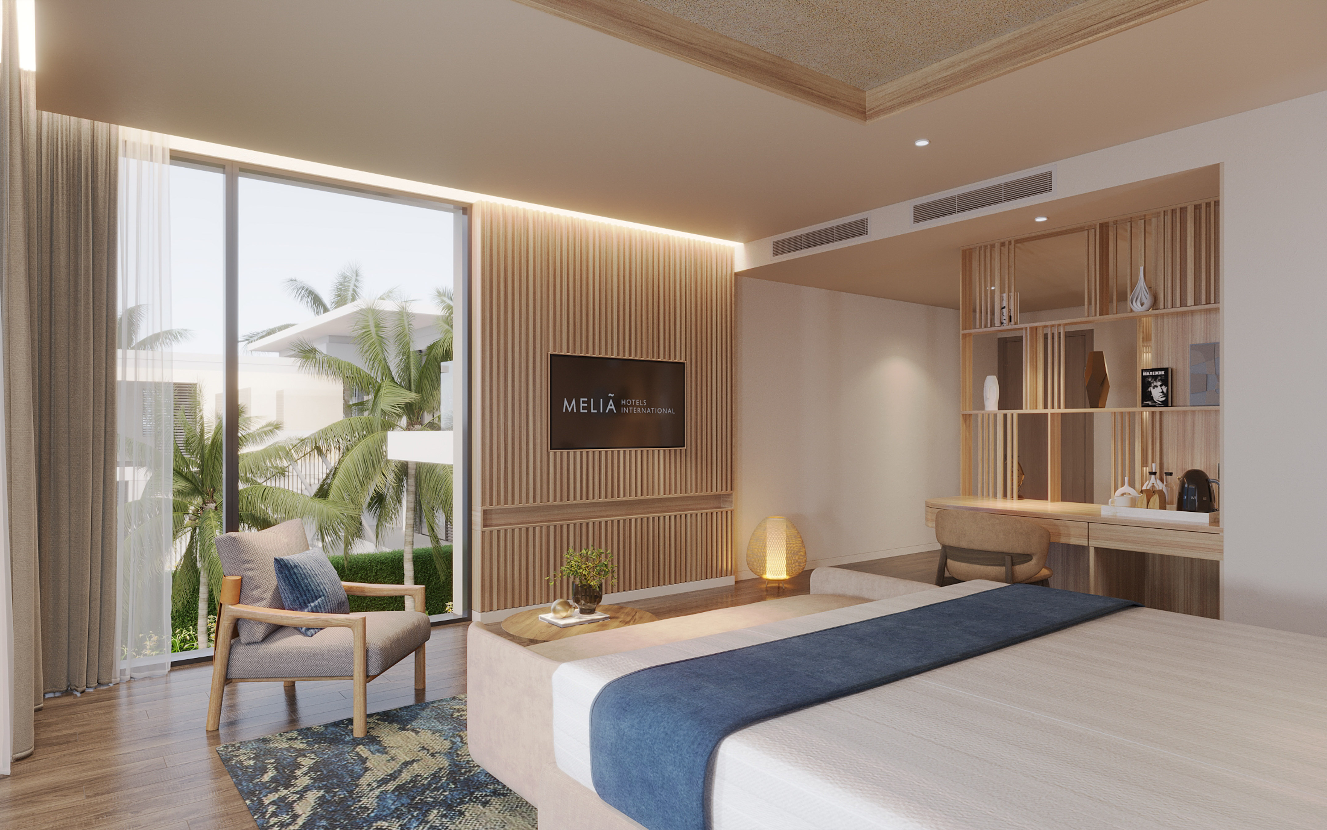 a room with a bed and a chair