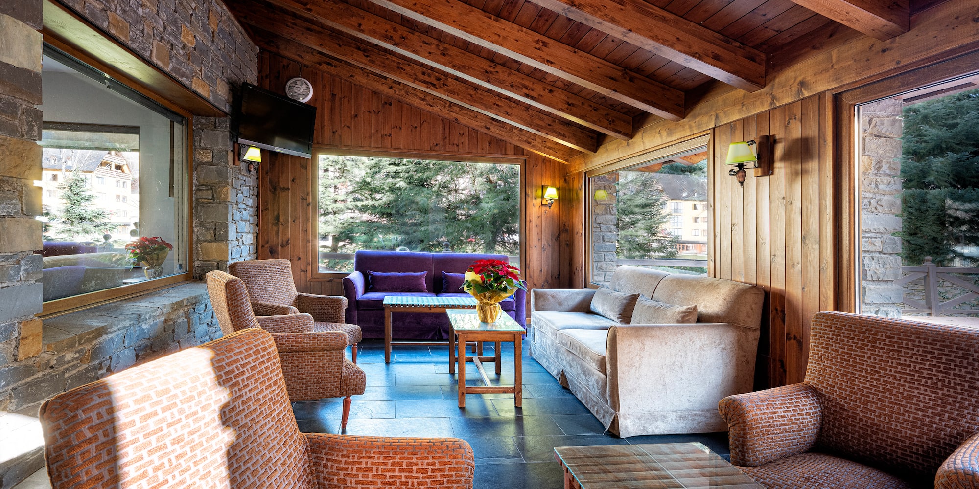 a room with a couch and a table