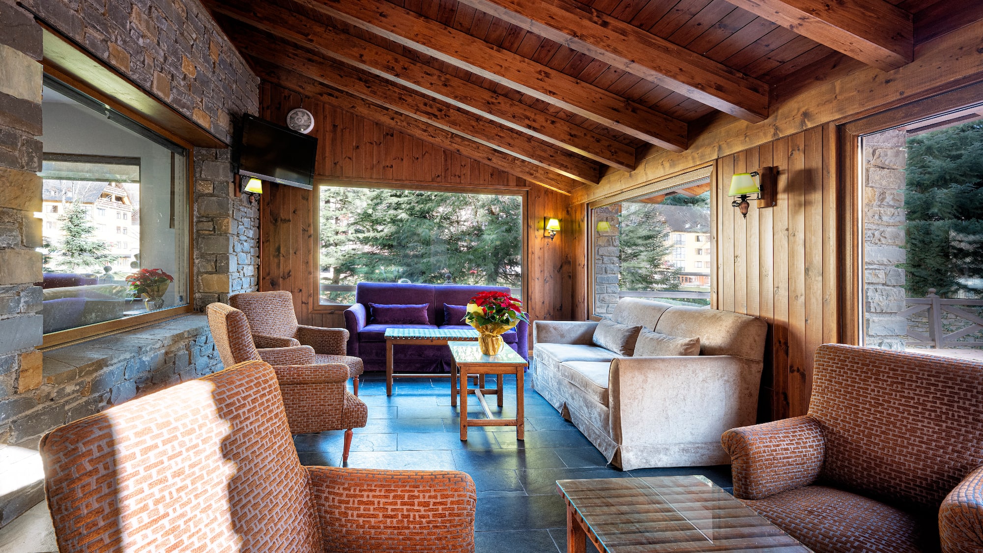 a room with a couch and a table