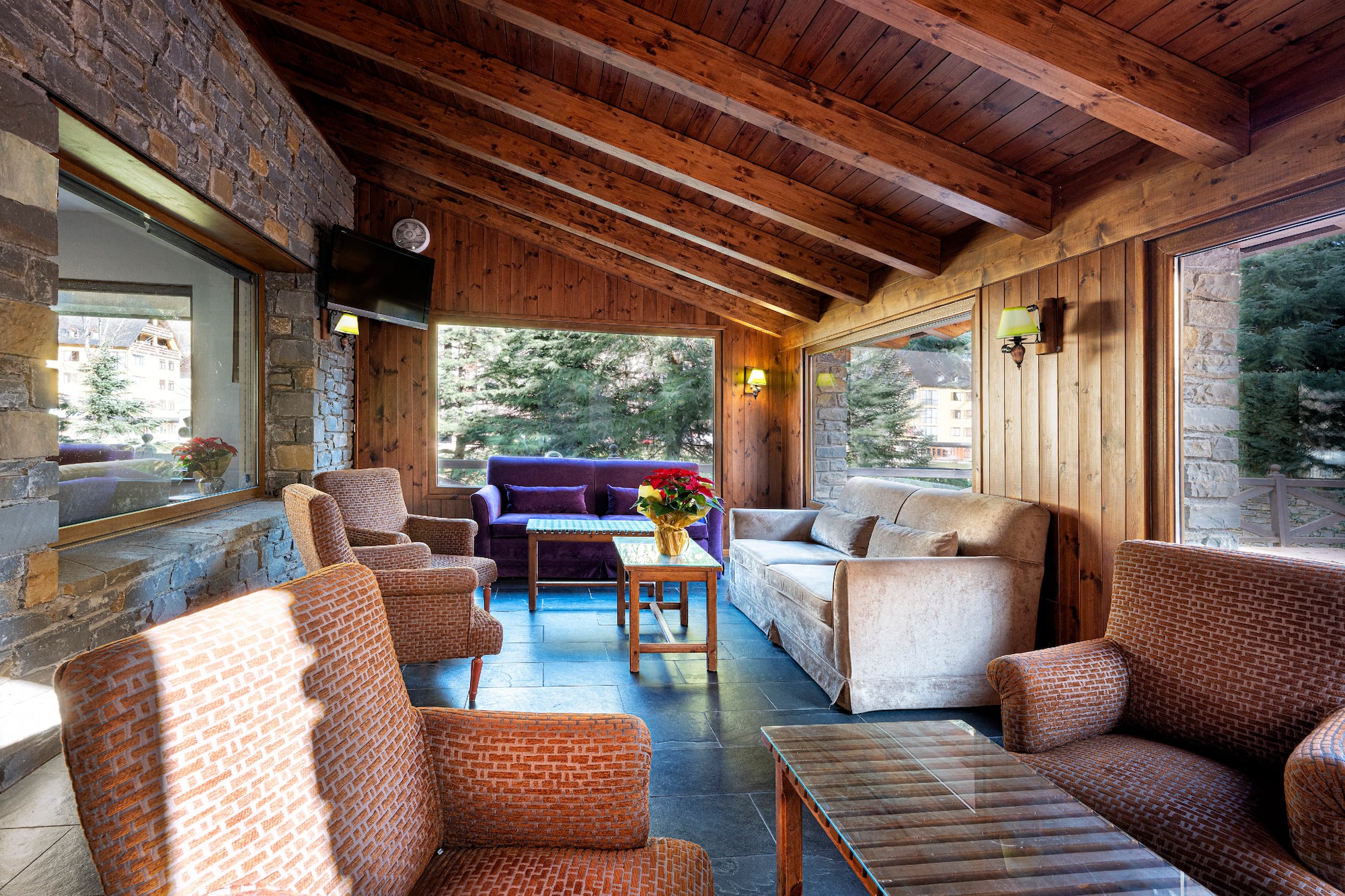 a room with a couch and a table