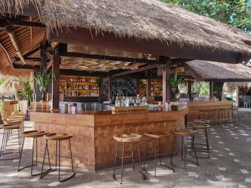 a bar with a thatched roof