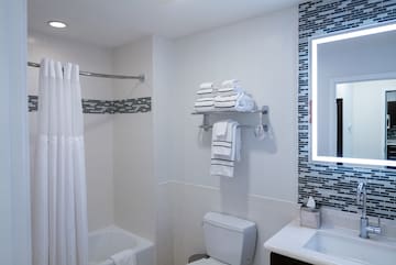 a bathroom with a shower and bathtub