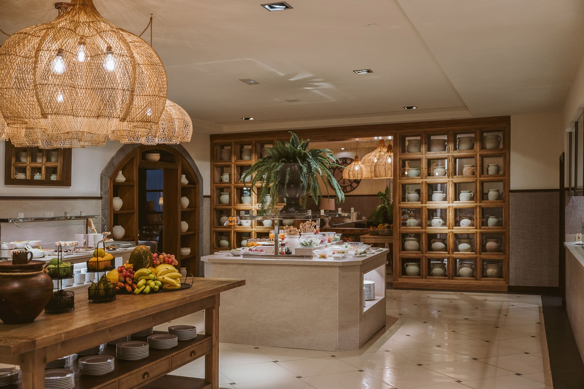 a buffet table with food on it