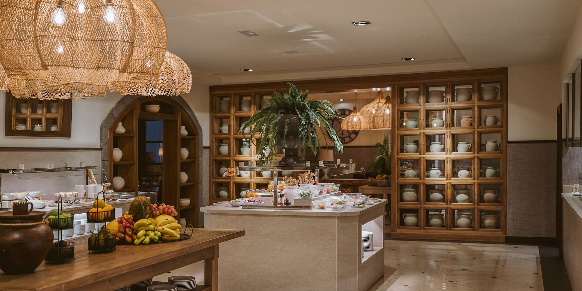 a buffet table with food on it