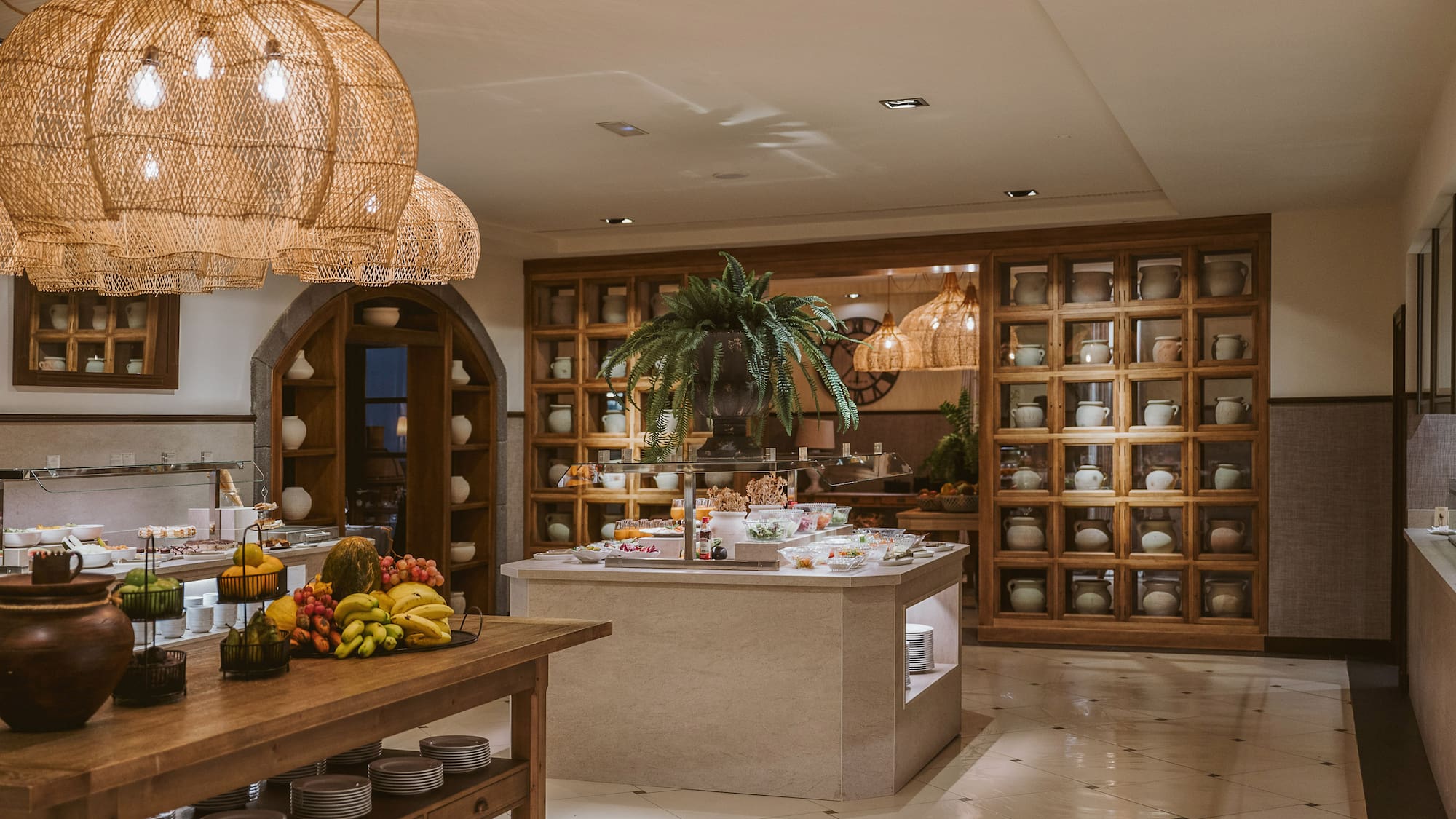 a buffet table with food on it