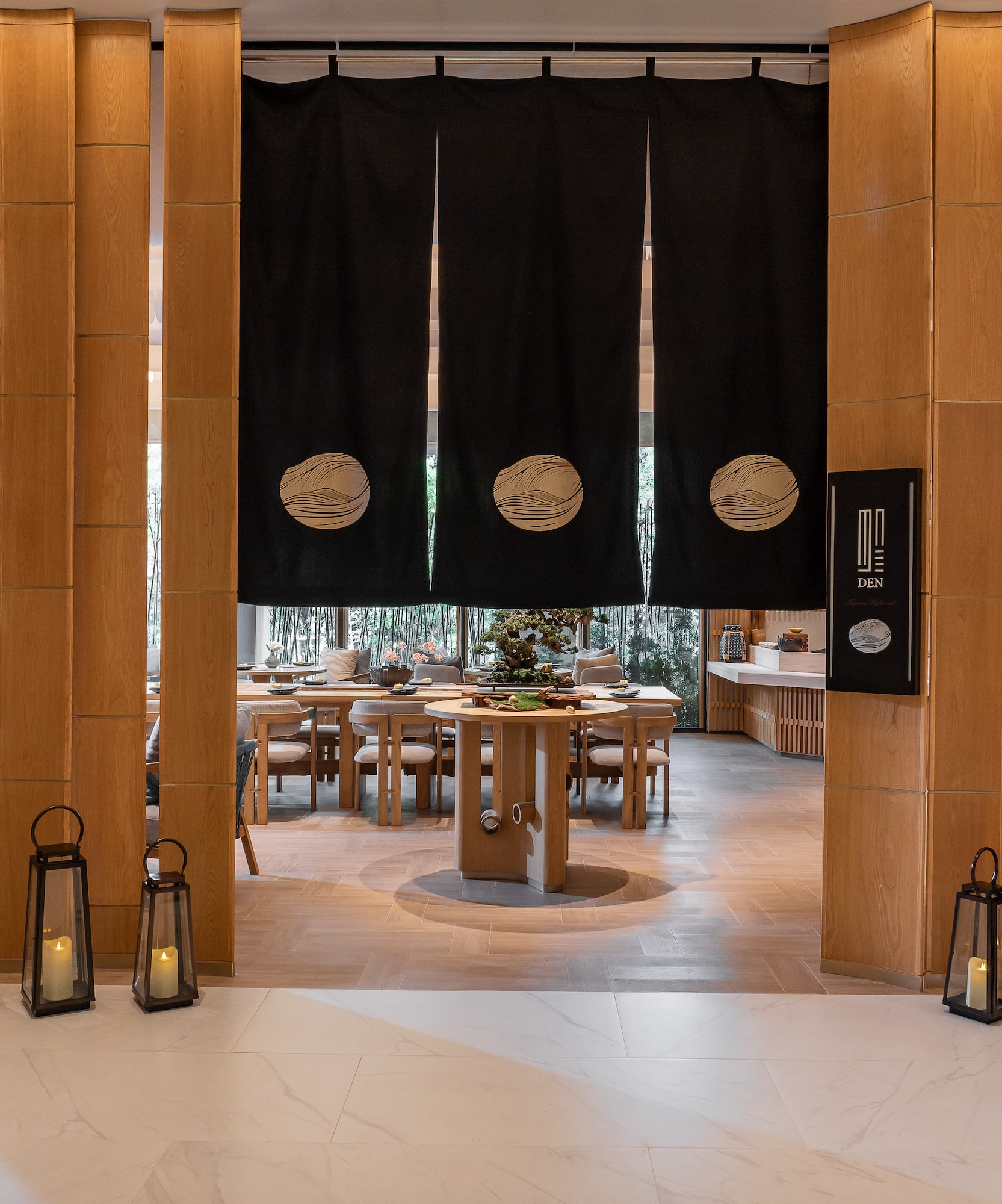 a room with a table and chairs