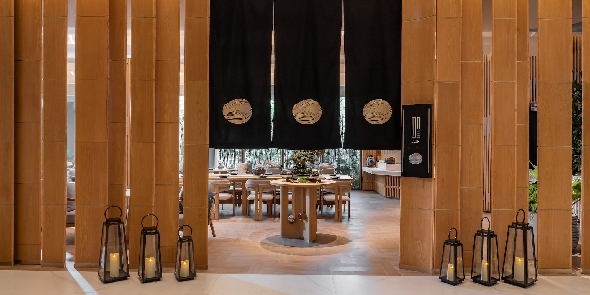 a room with a table and chairs