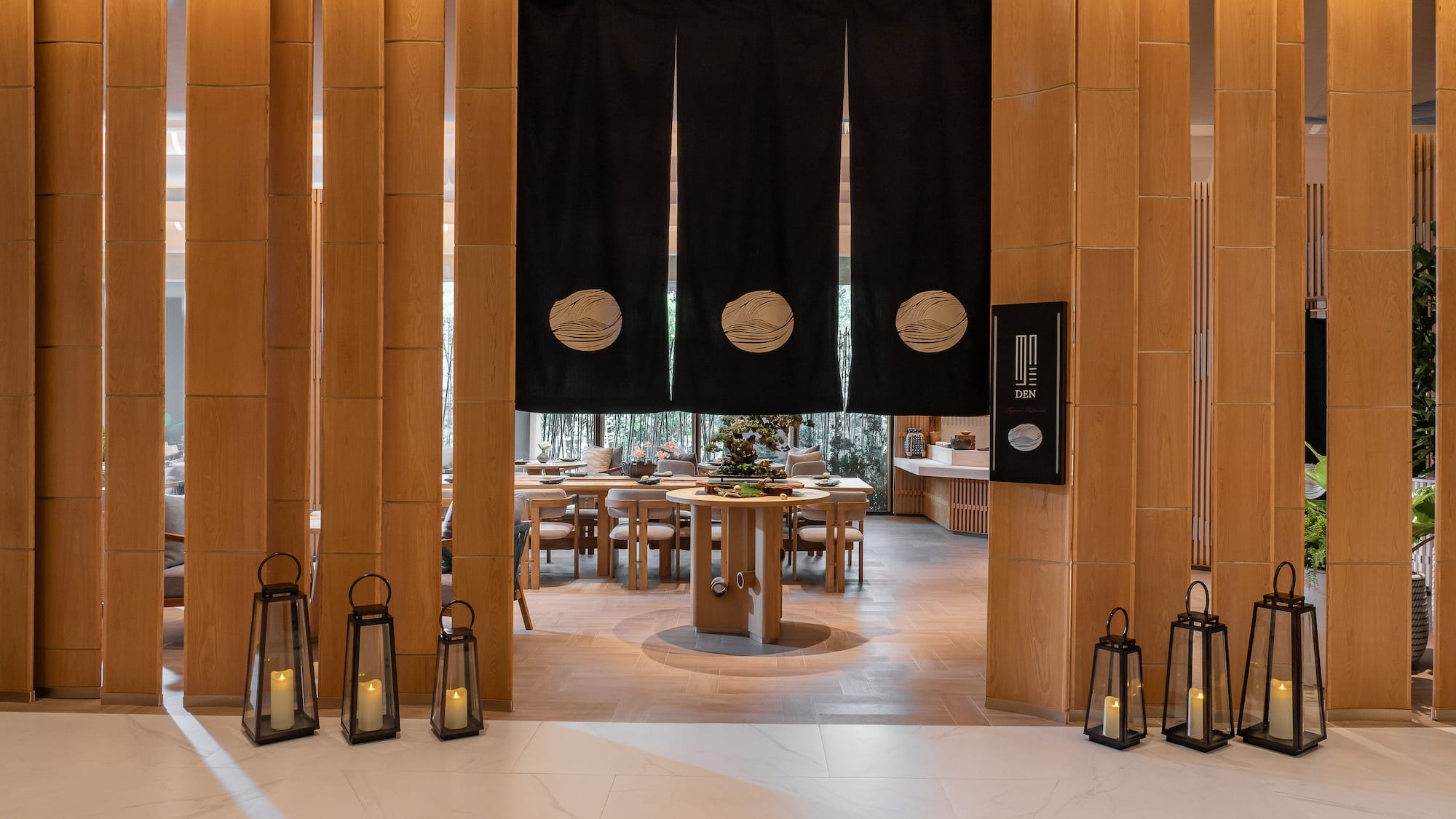 a room with a table and chairs