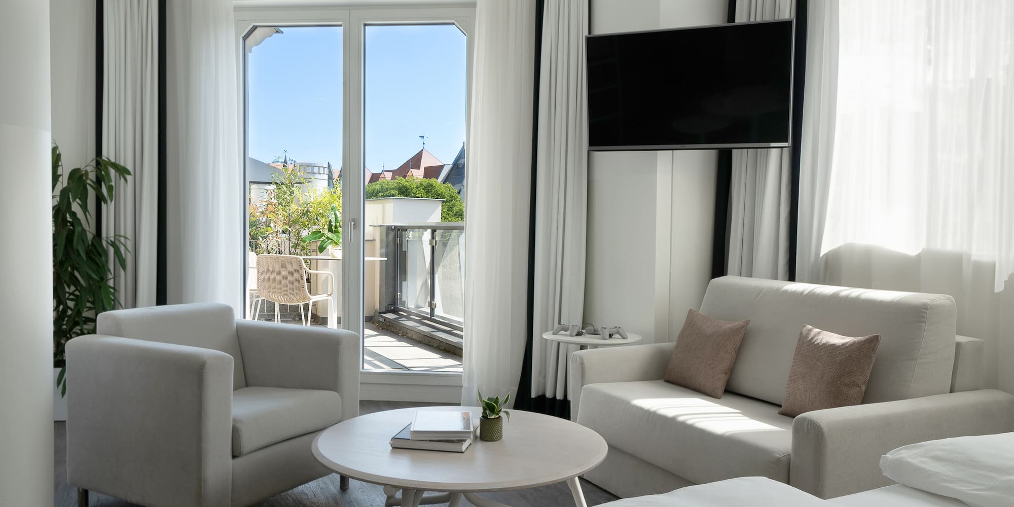 a room with a television and a couch