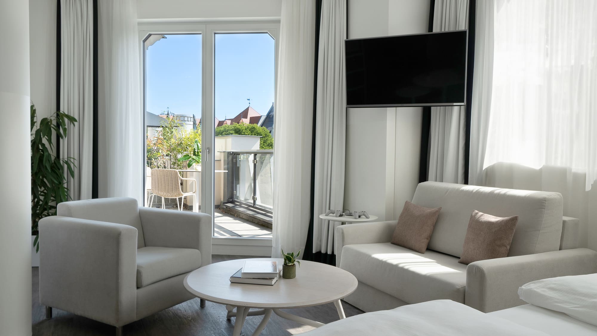 a room with a television and a couch