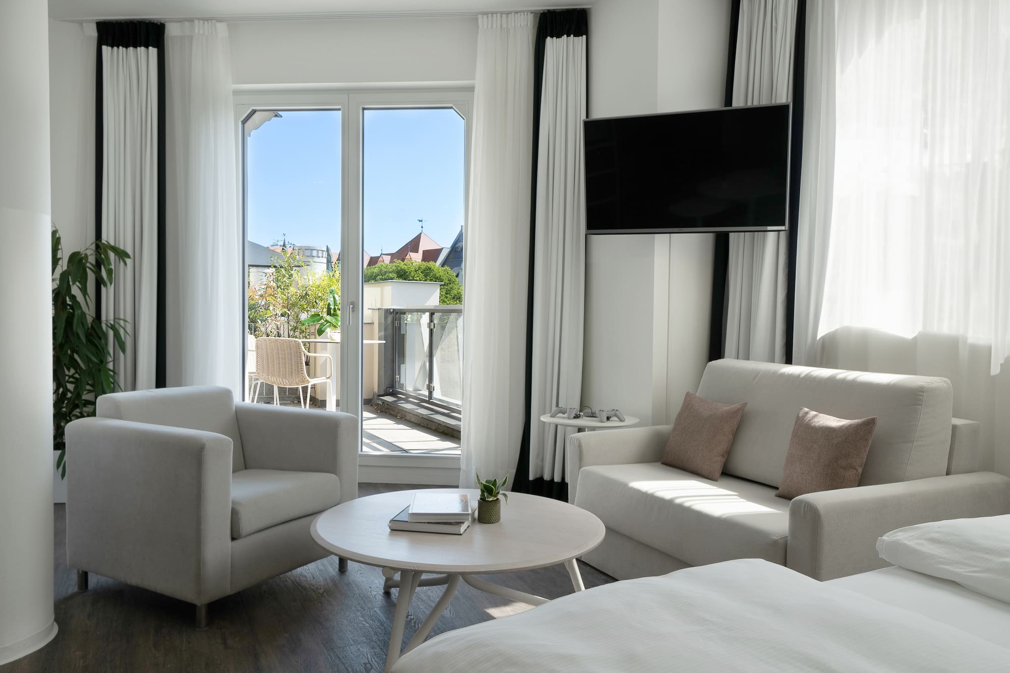 a room with a television and a couch