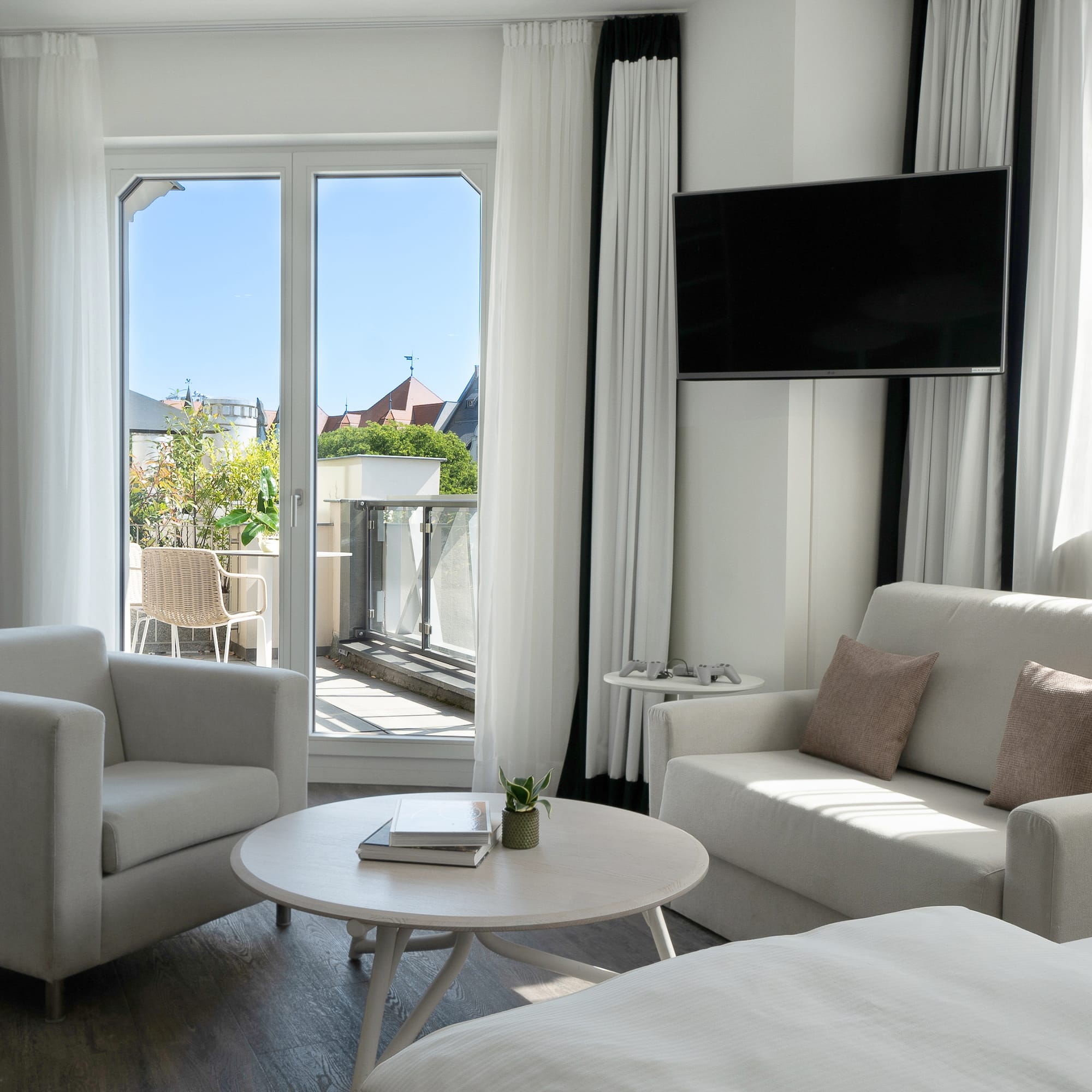 a room with a television and a couch