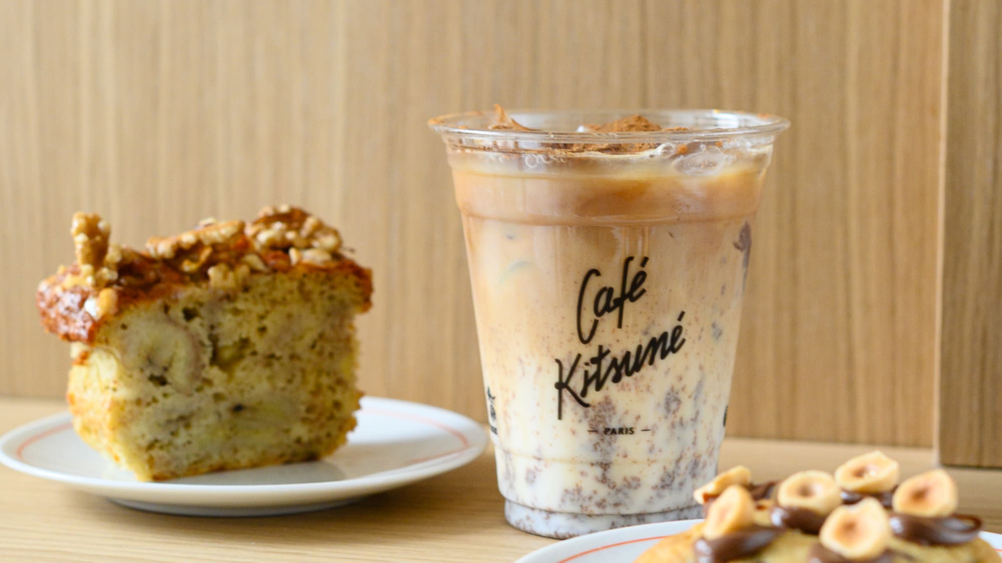 a plate of food and a drink on a table