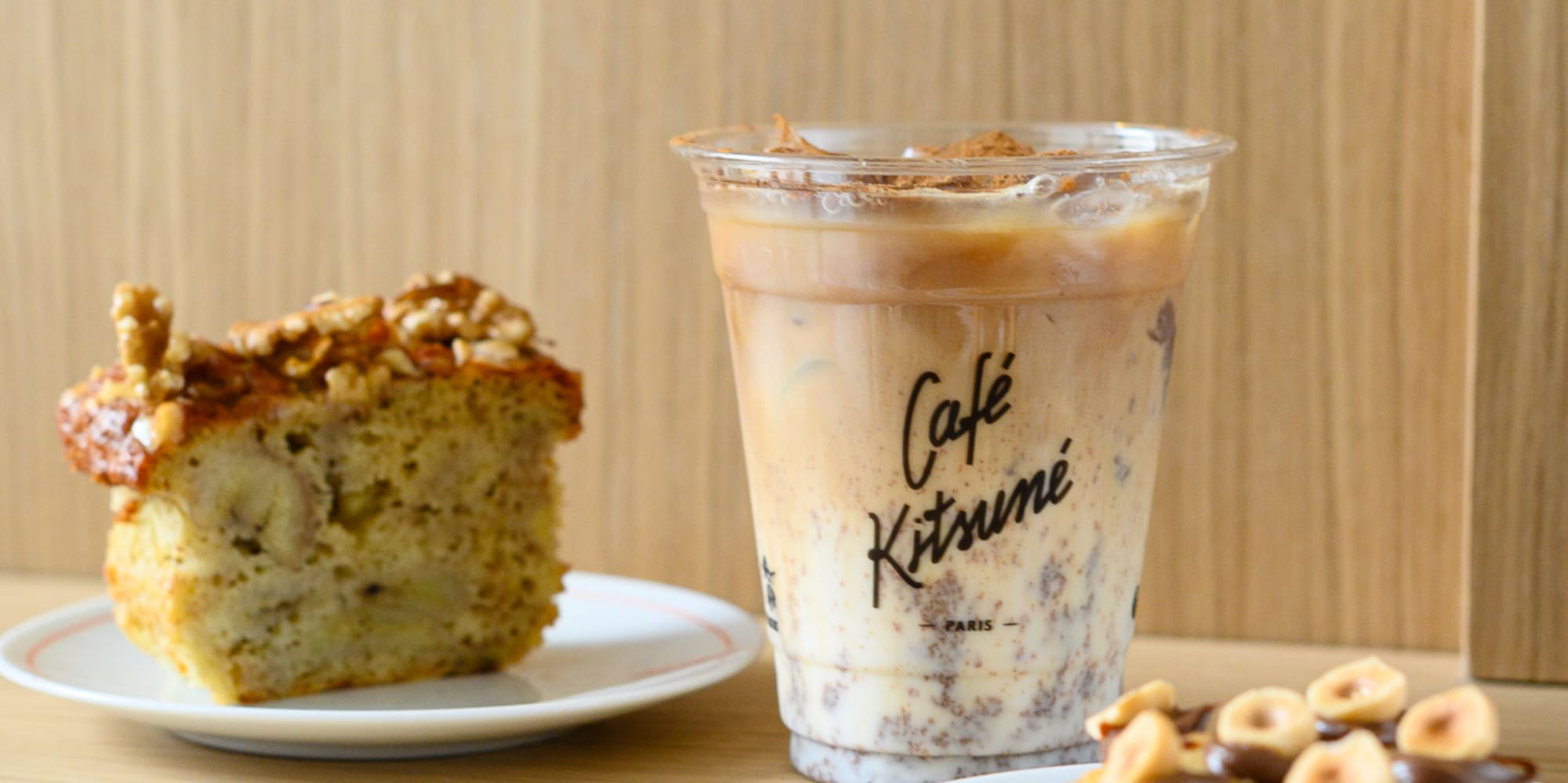 a plate of food and a drink on a table