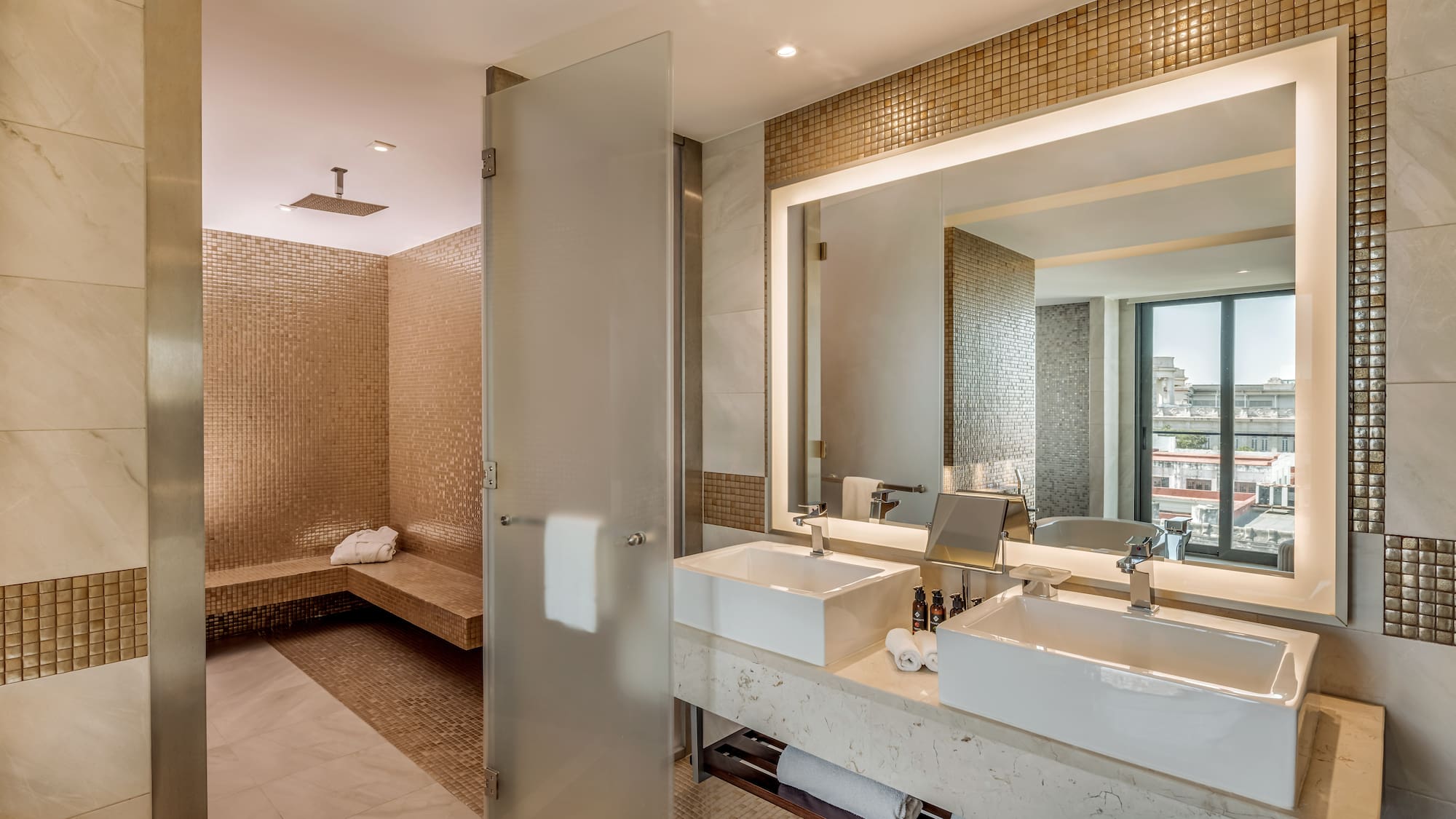 a bathroom with a shower and sink