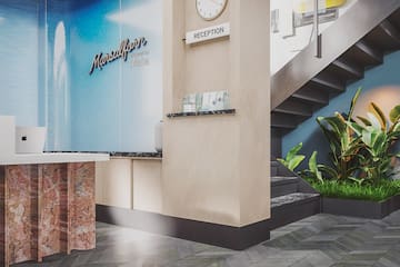 a reception desk in a hotel