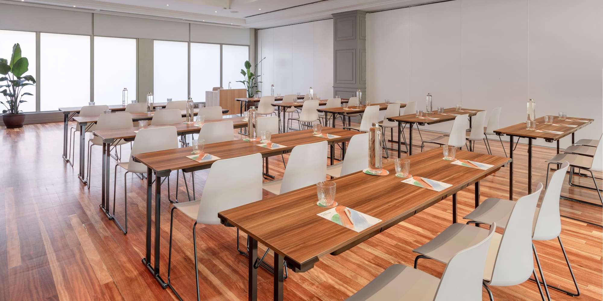 a room with tables and chairs