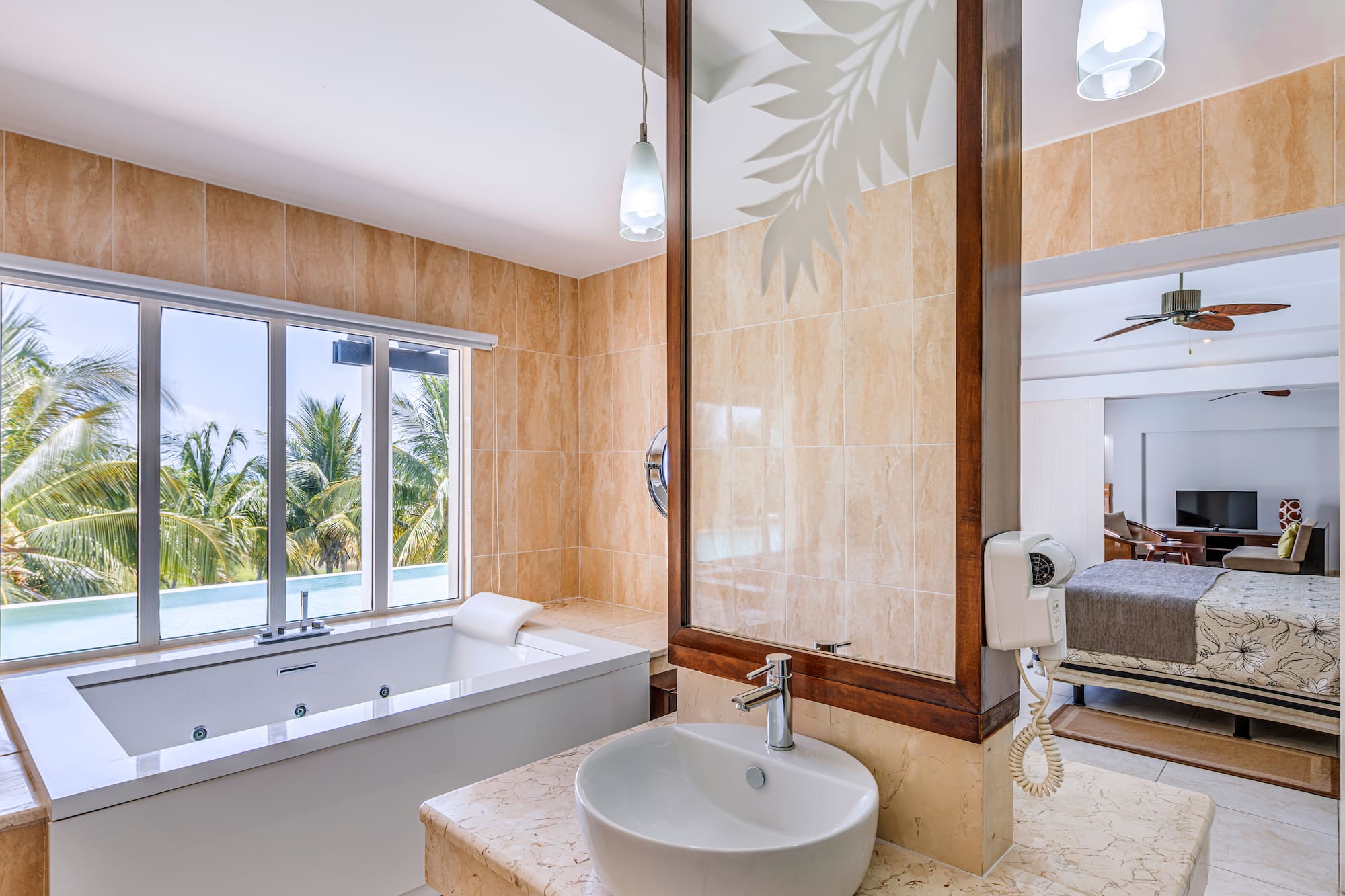 a bathroom with a bathtub and sink