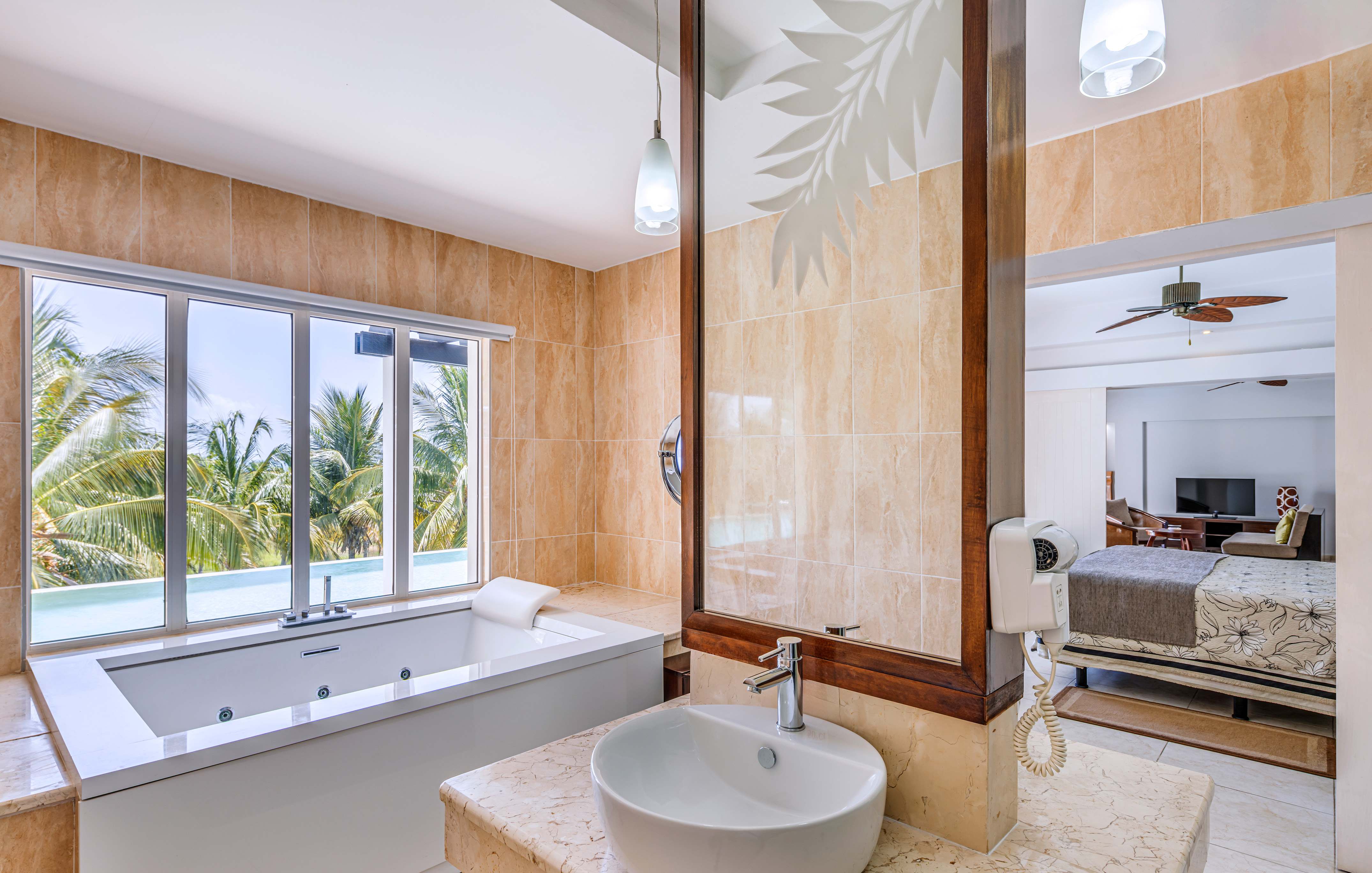 a bathroom with a bathtub and sink