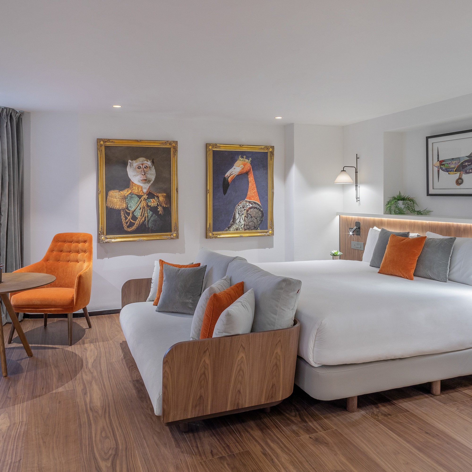 a room with a bed and a chair