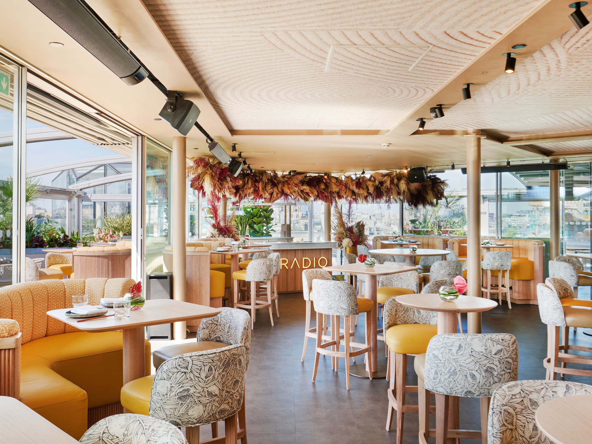 a room with tables and chairs