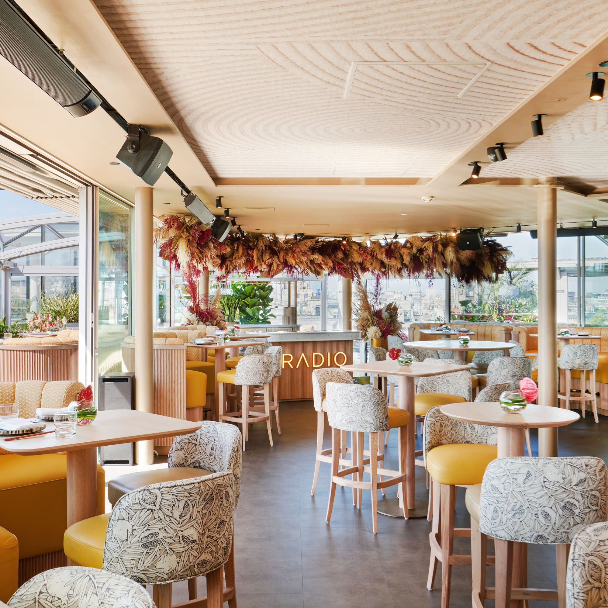 a room with tables and chairs