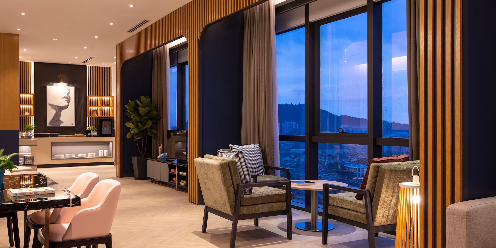 a room with chairs and a table