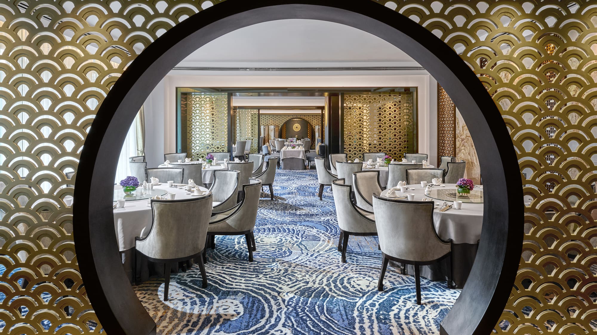 a room with tables and chairs