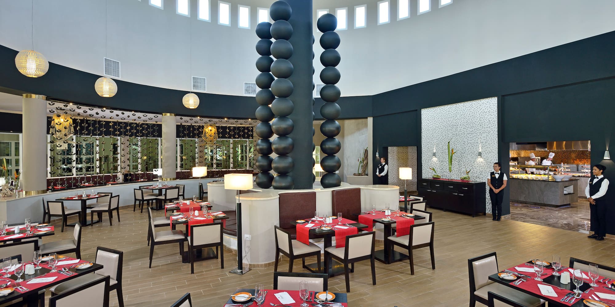 a restaurant with tables and chairs