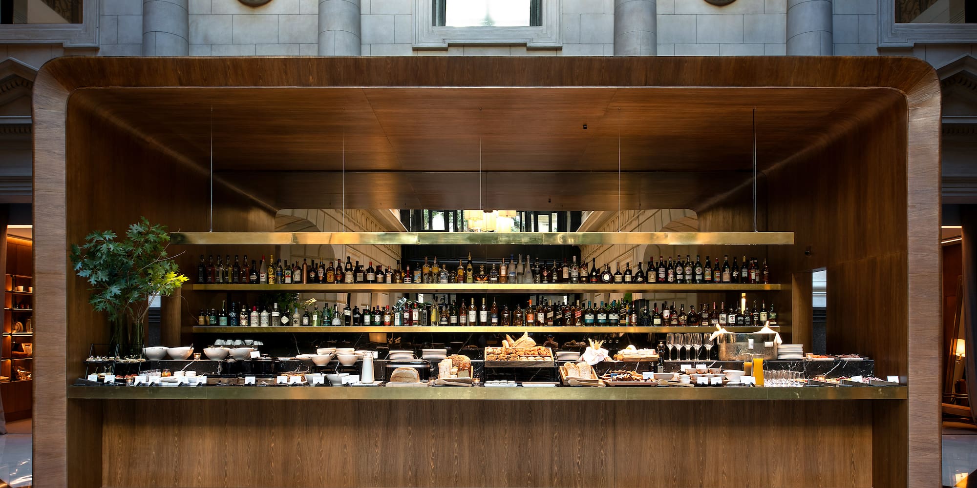 a bar with food on the counter