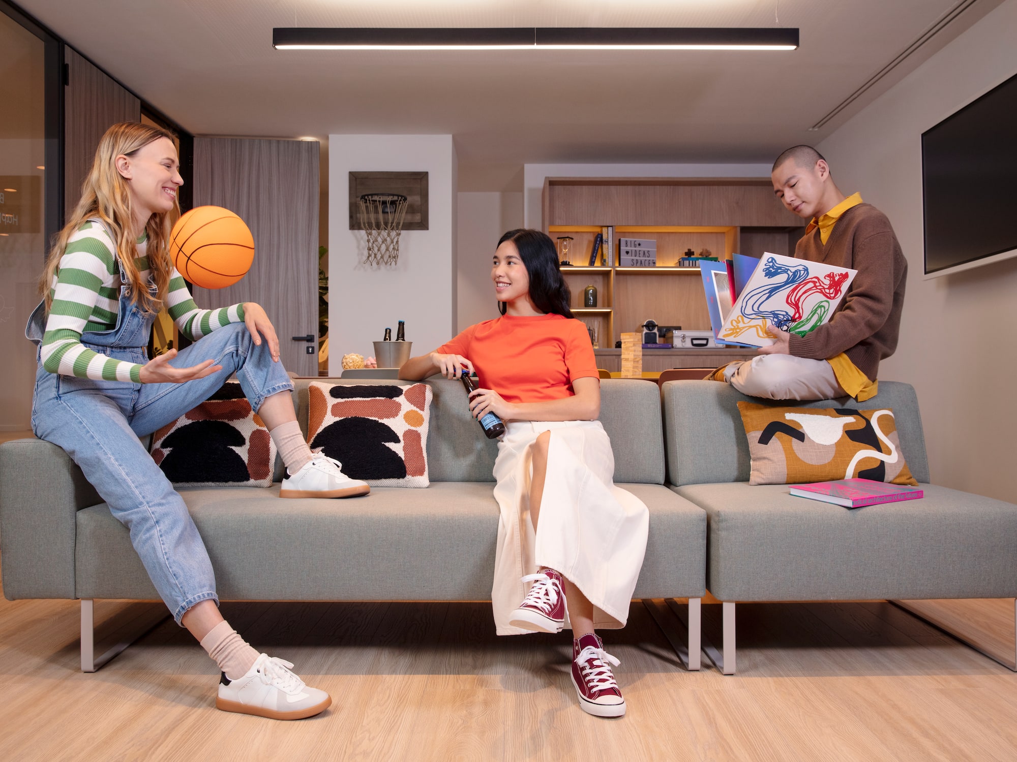 a group of people sitting on a couch