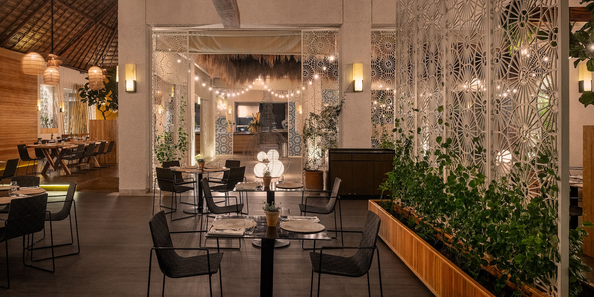 a room with a table and chairs