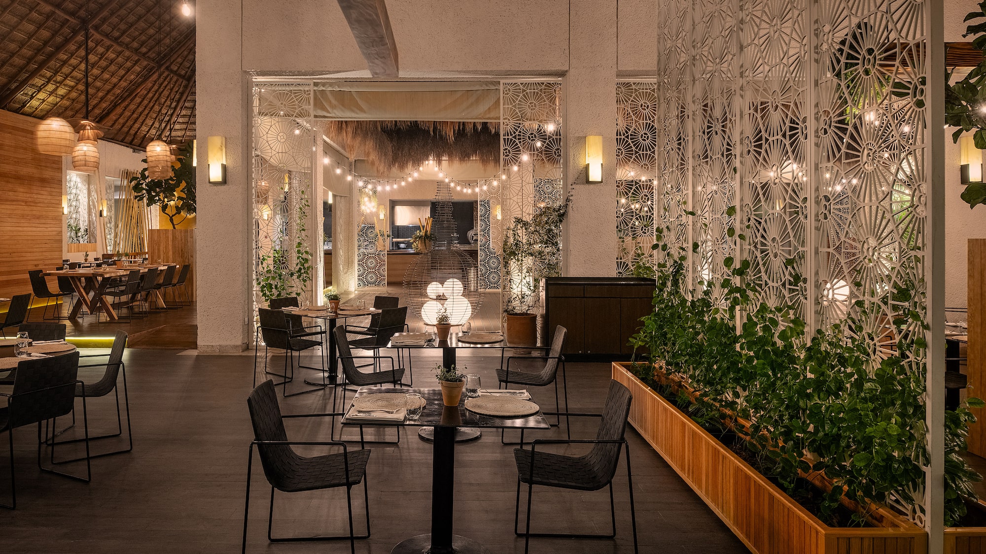 a room with a table and chairs