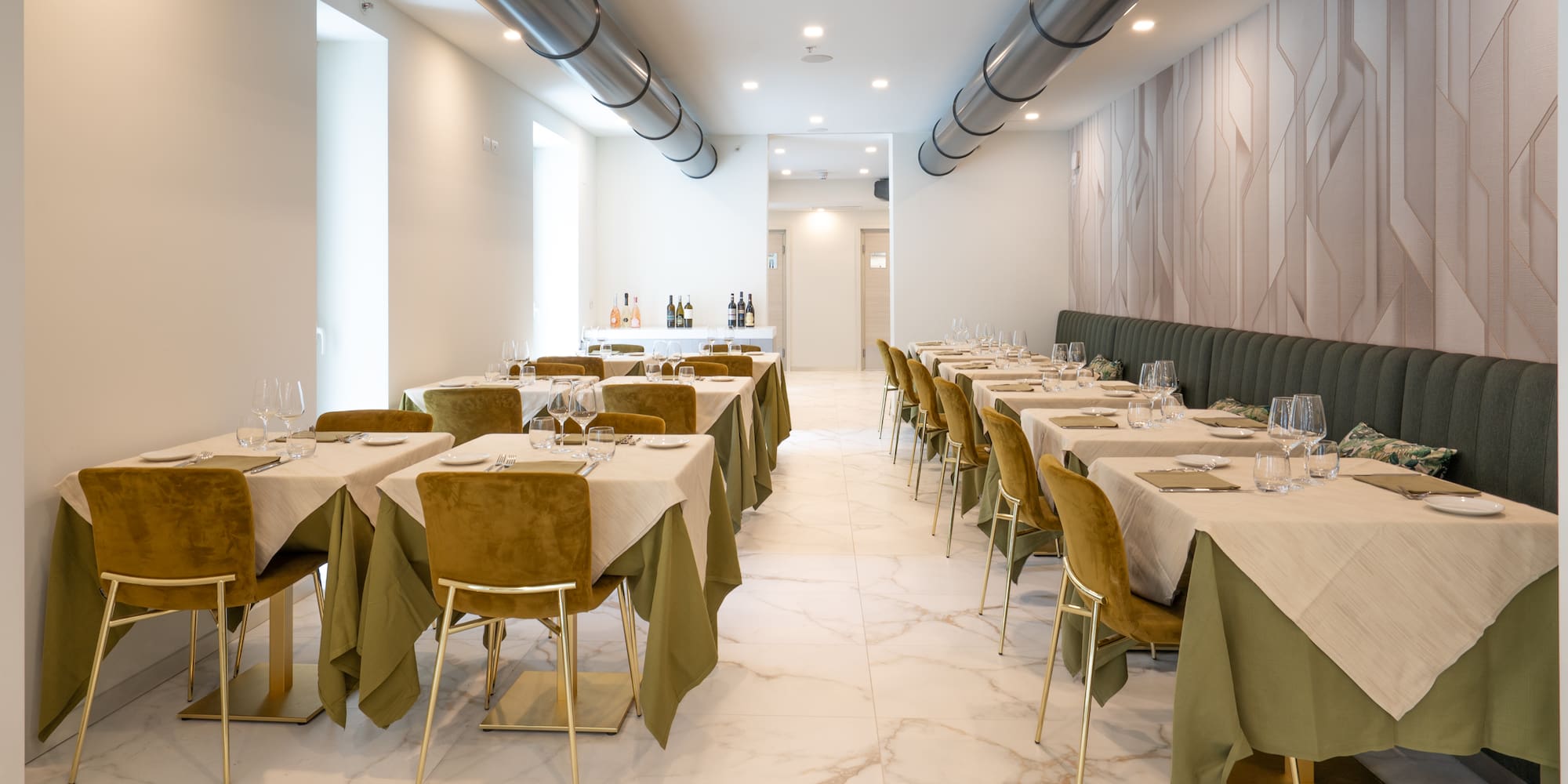 a room with tables and chairs