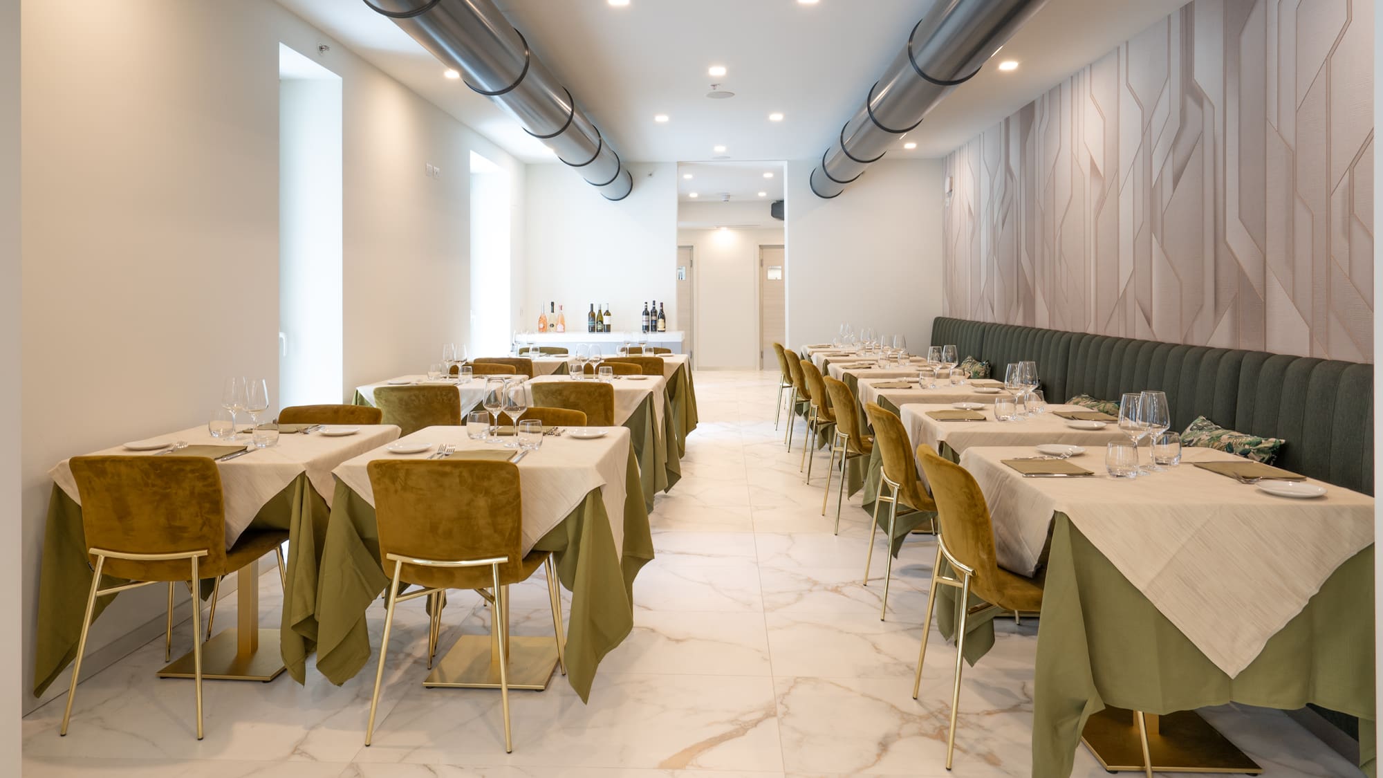 a room with tables and chairs