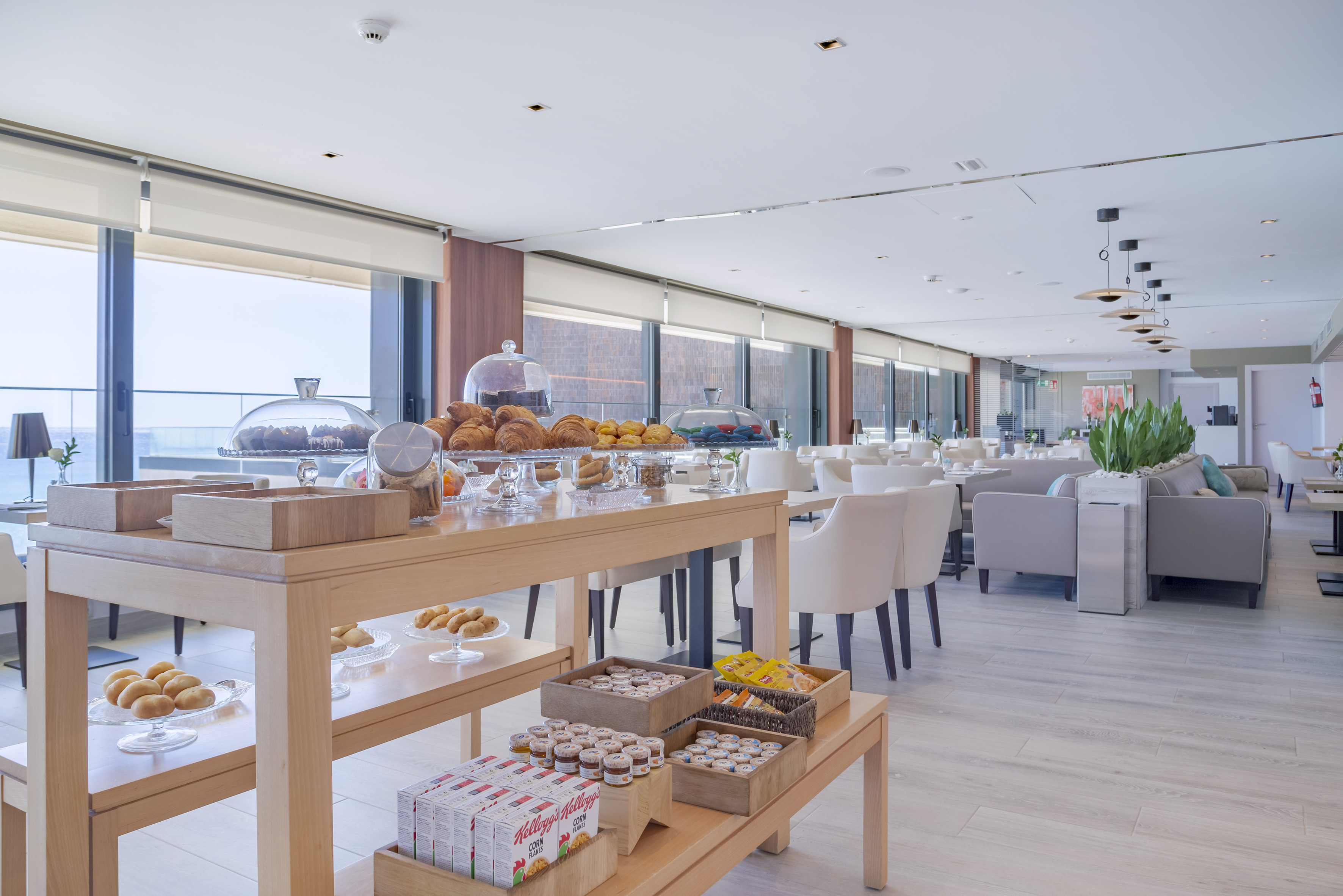 a buffet table with food on it