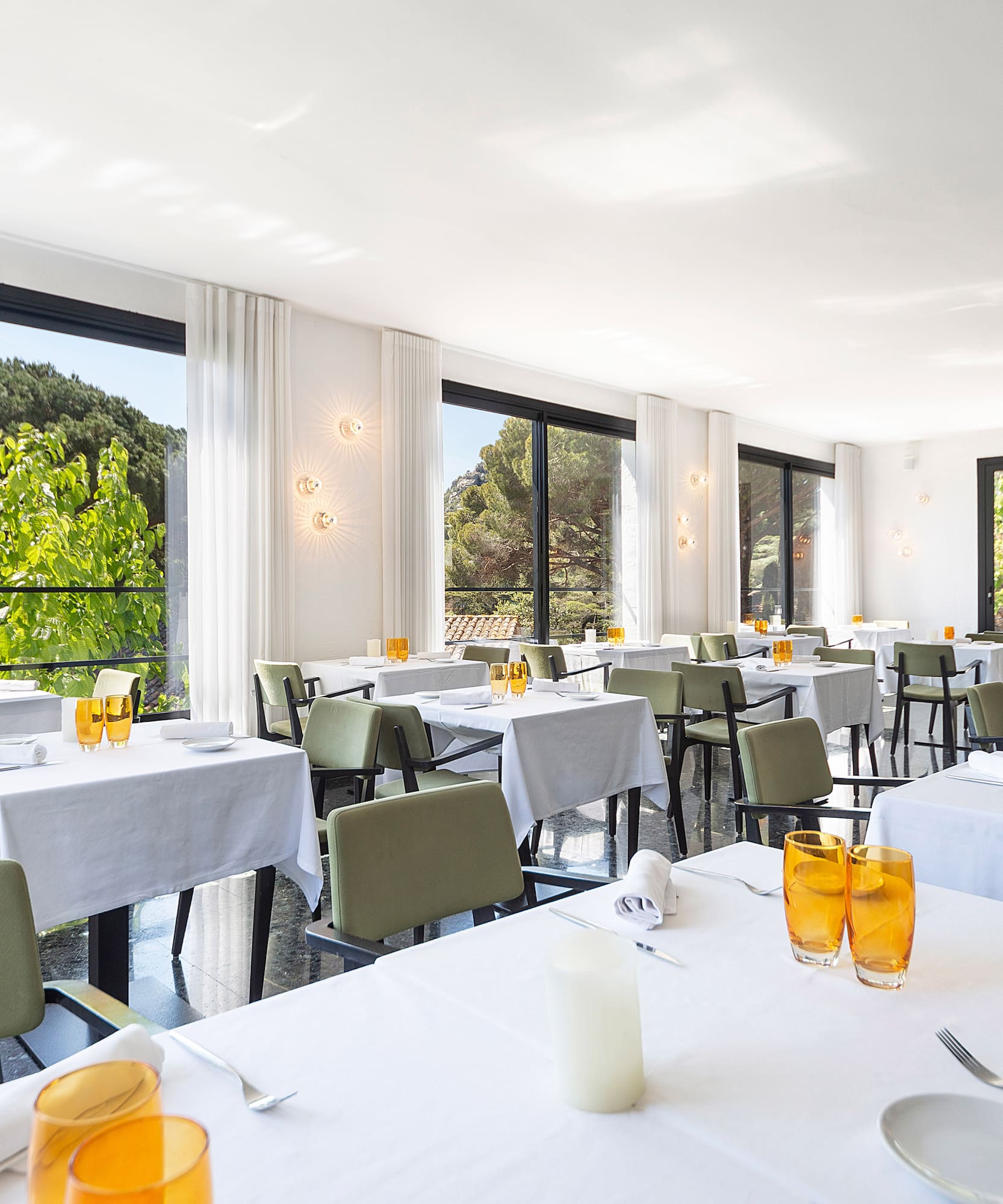 a room with tables and chairs