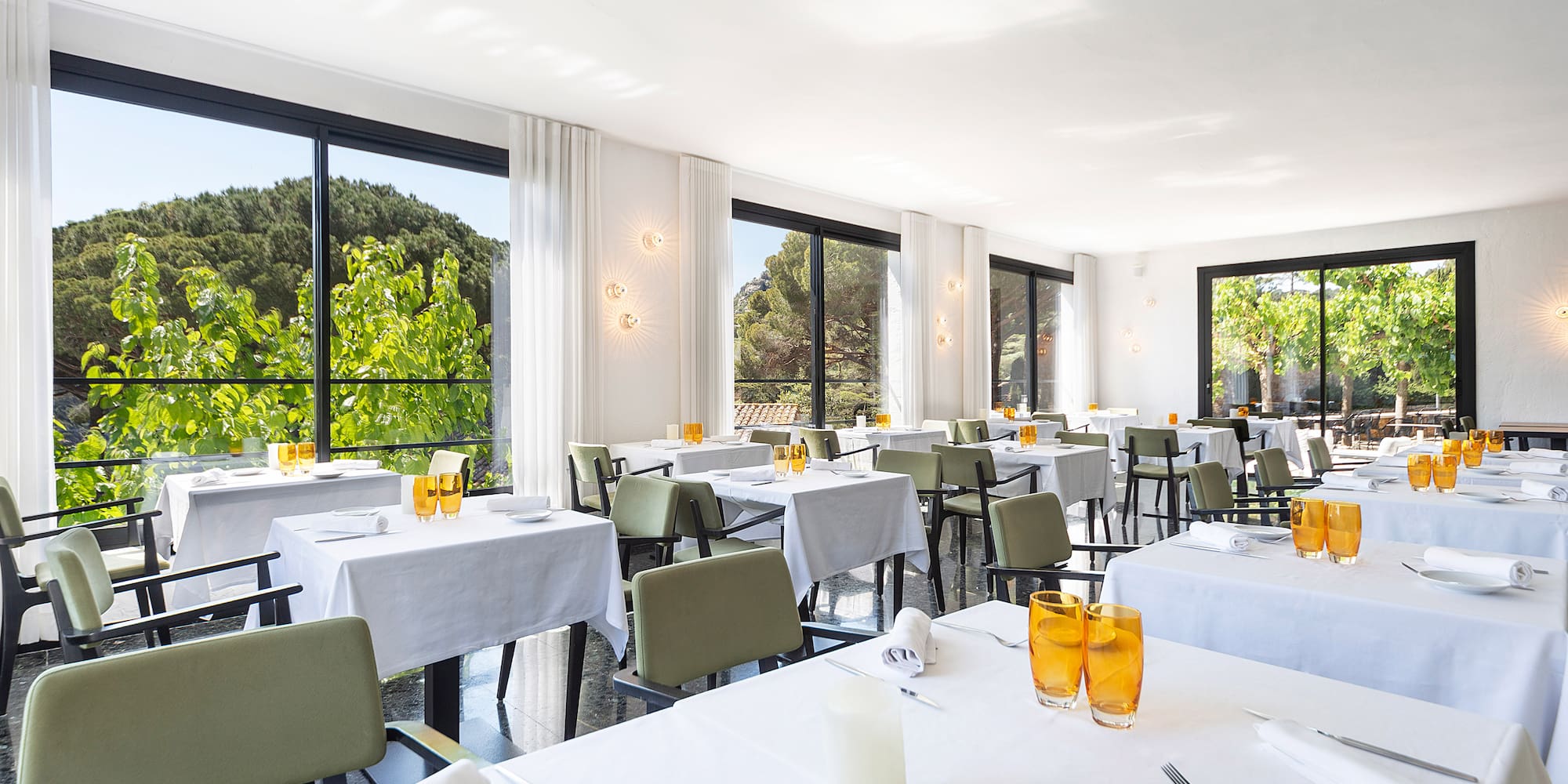 a room with tables and chairs