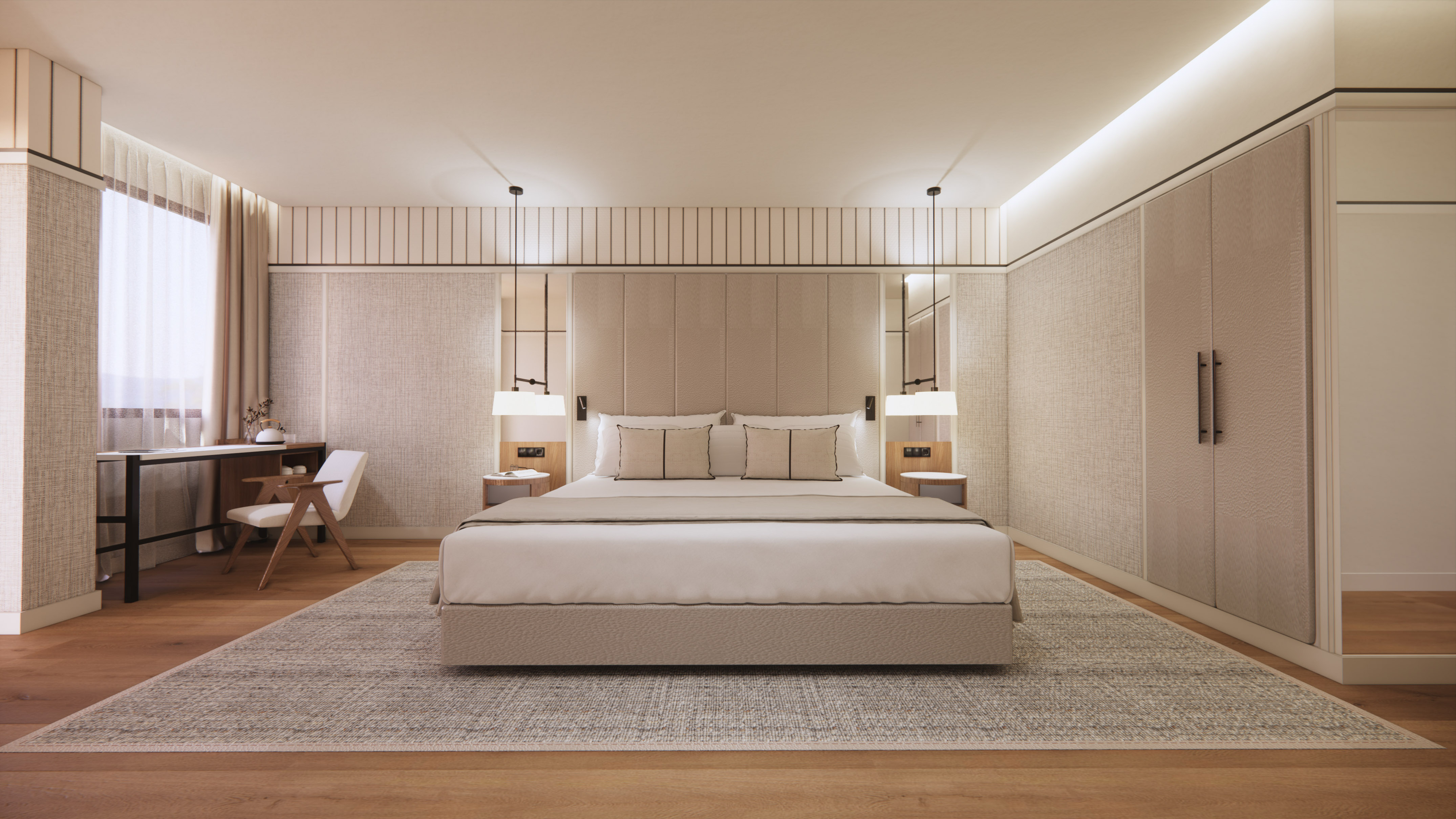 غرفة نوم عصرية بألوان هادئة وسرير مزدوج مريح وديكور أنيق - Superior Room - Hotel Golf Santa Ponsa Meliá Collection, مايوركا