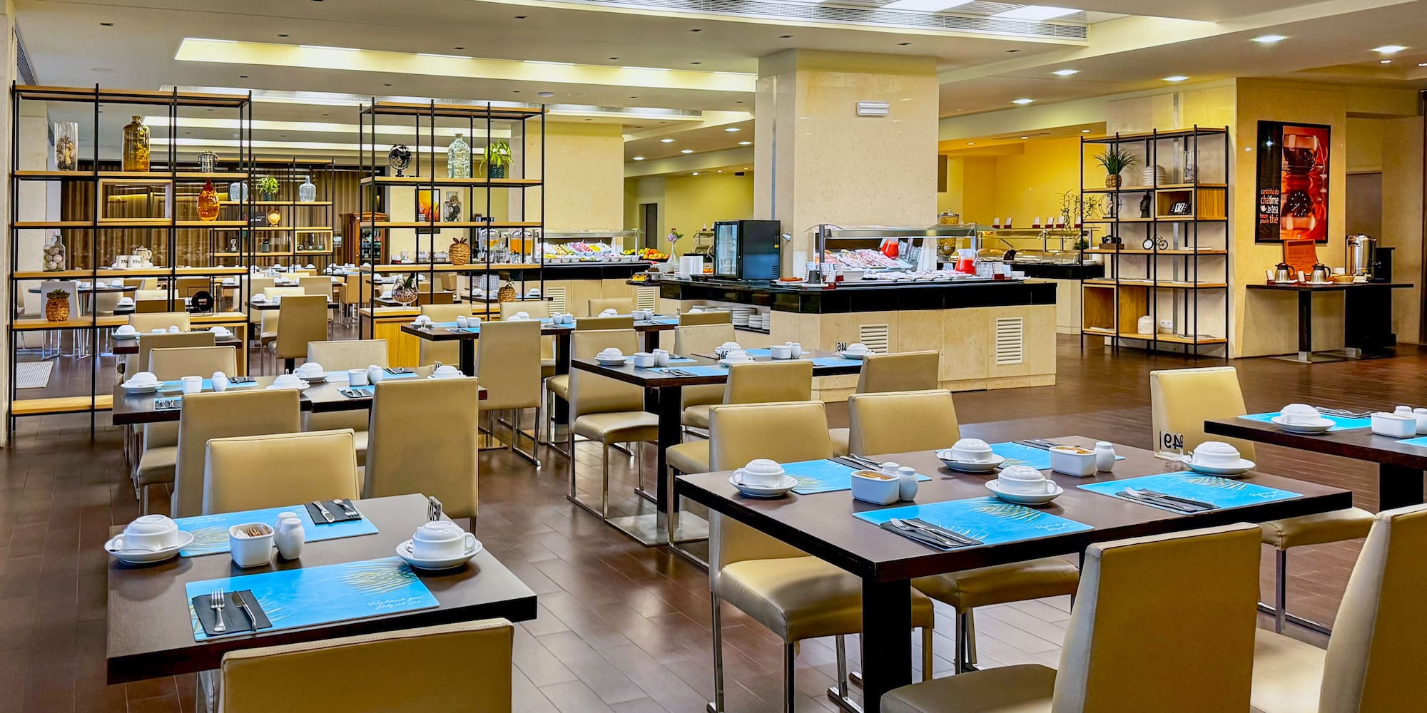 a restaurant with tables and chairs