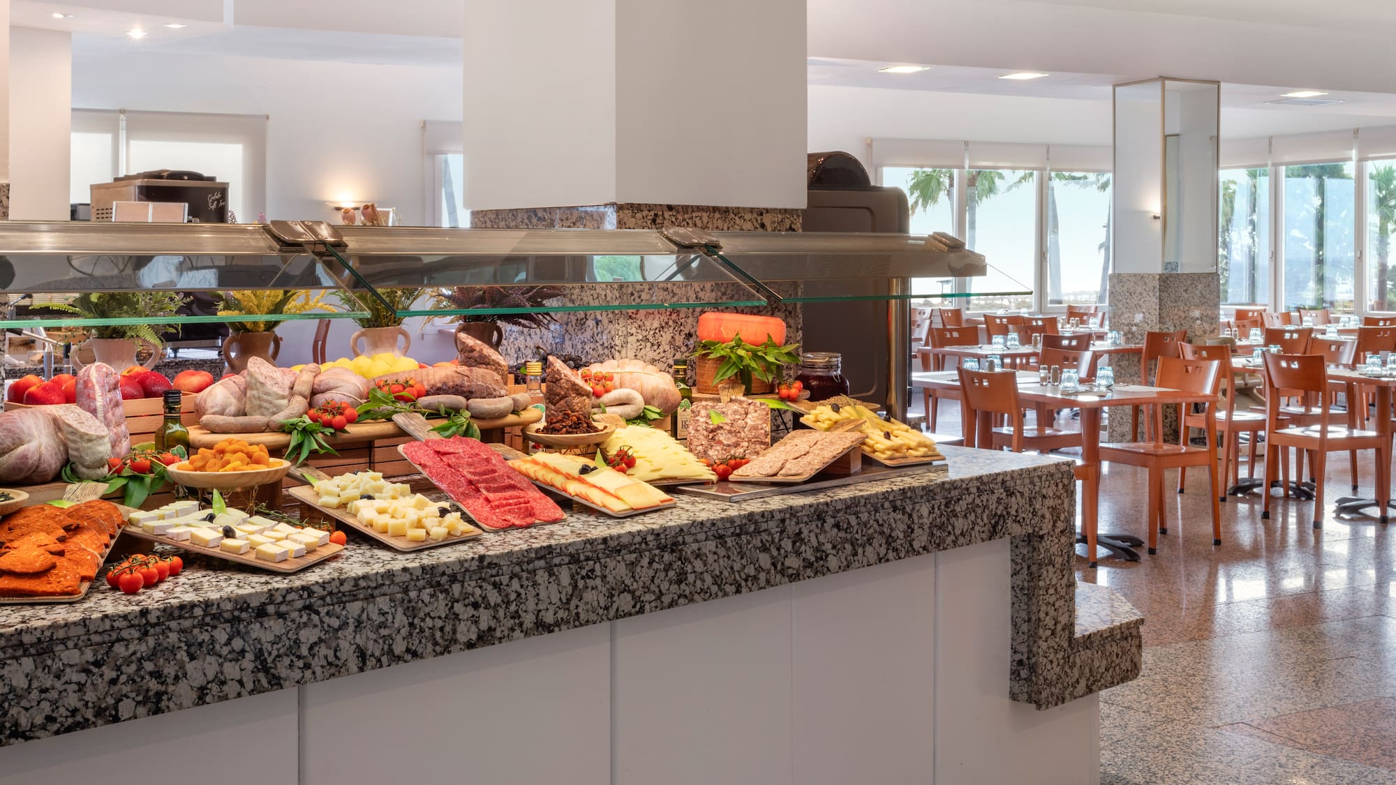 a buffet with food on it