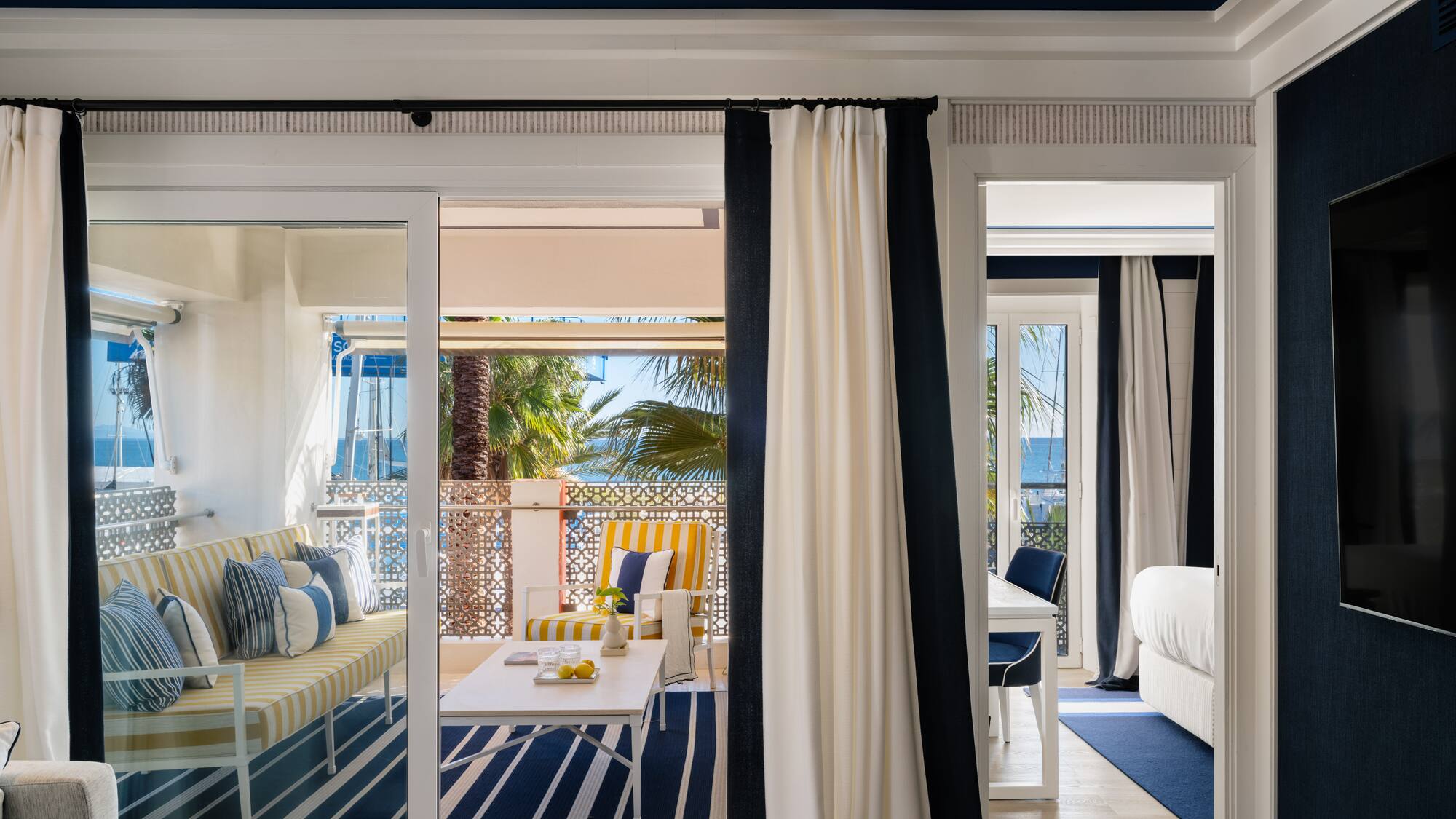 a room with a sliding glass door