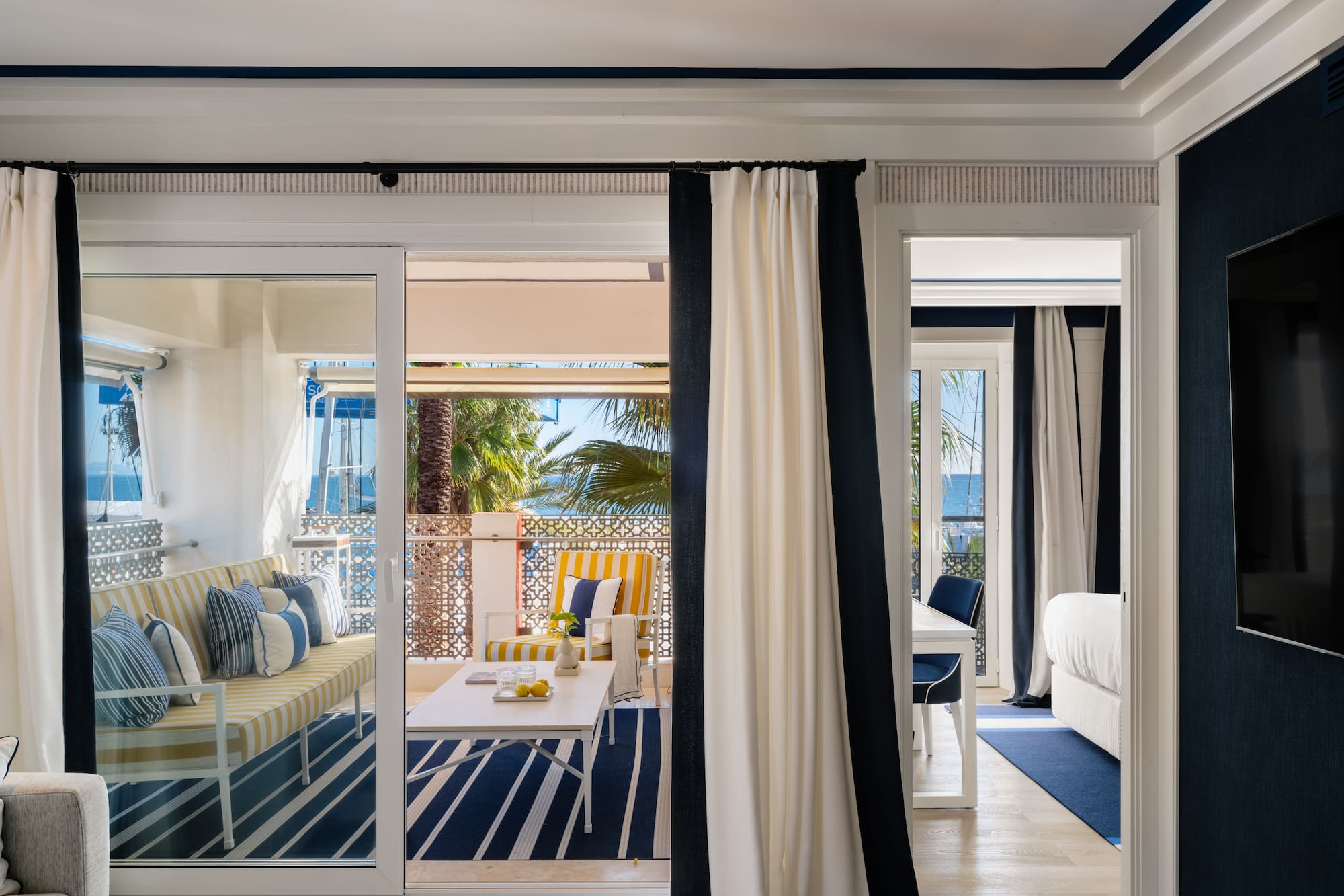 a room with a sliding glass door