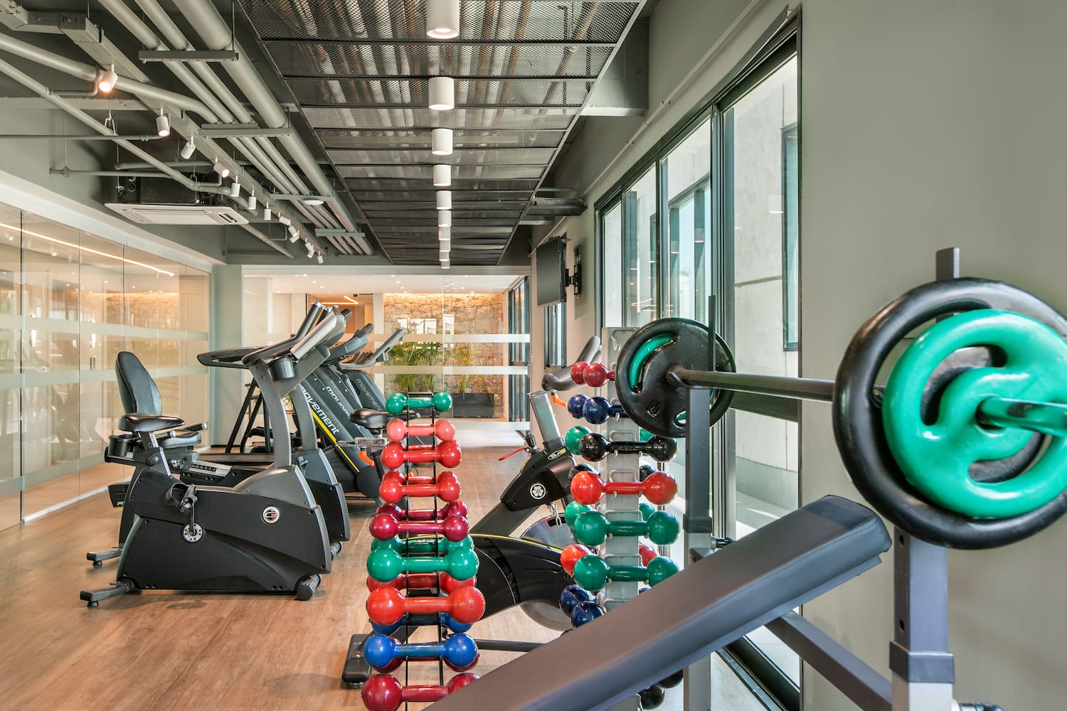 a room with exercise equipment