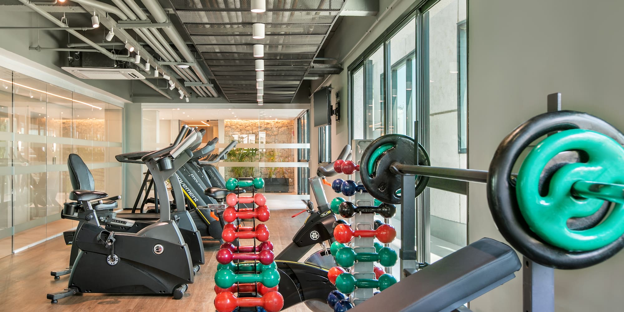 a room with exercise equipment