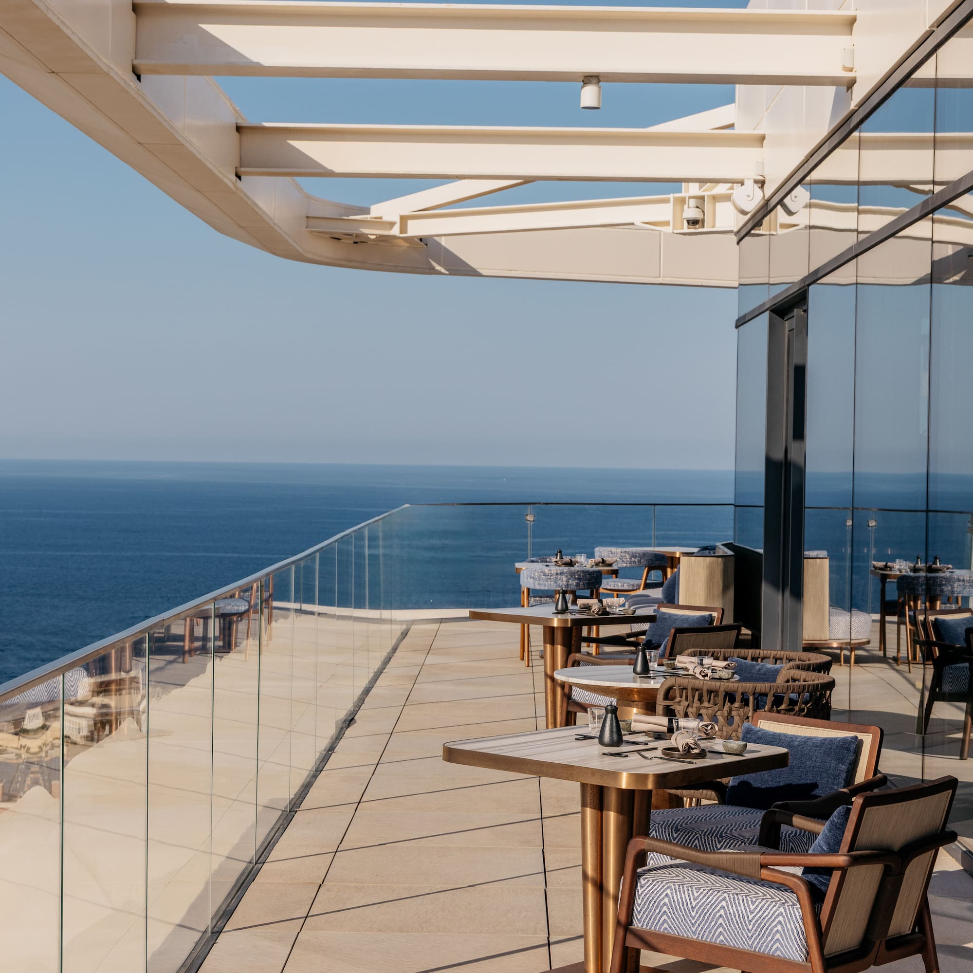a restaurant overlooking the ocean