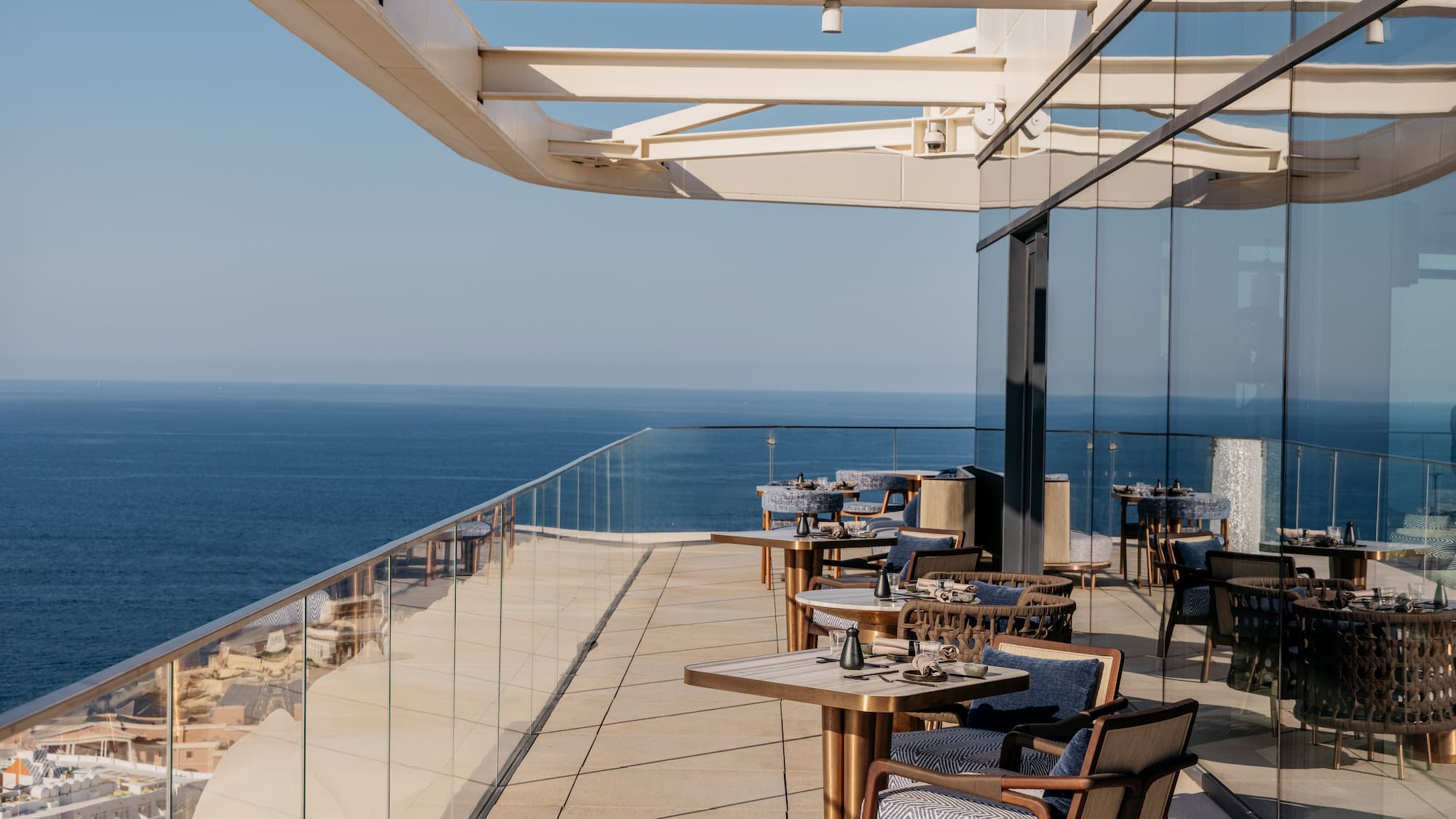 a restaurant overlooking the ocean